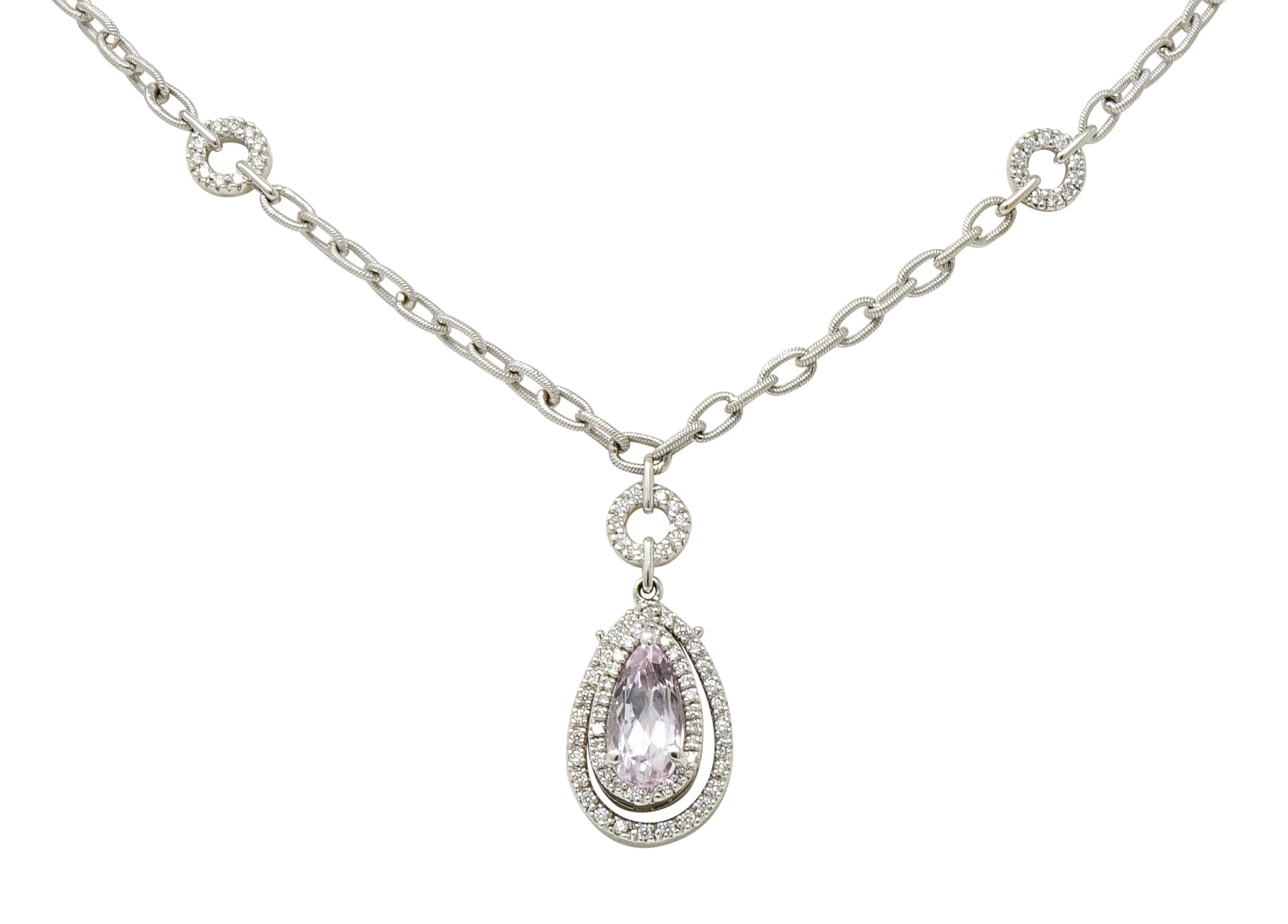 Kunzite 1.21 CTW Diamond 18 Karat White Gold Drop Necklace - Image 9