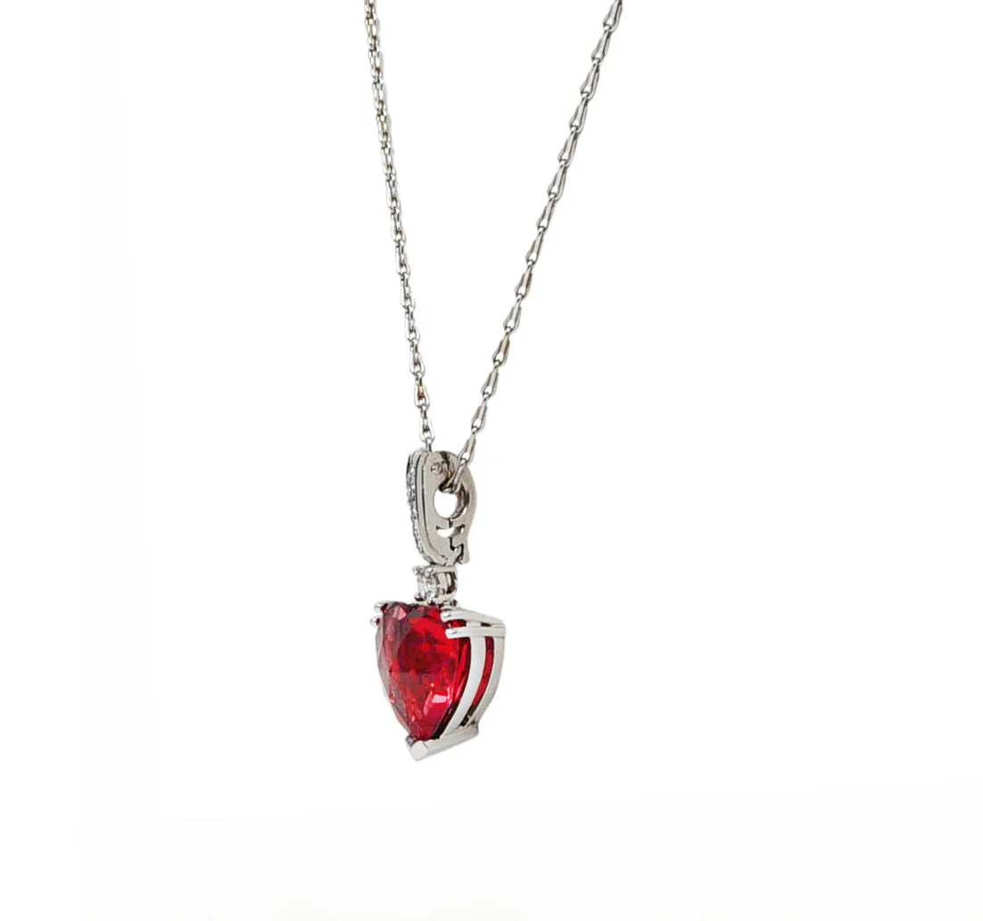 Kurt Wayne 1990's Diamond Rubellite Tourmaline 18 Karat White Gold Heart Enhancer Pendant Vintage Necklace - Image 3