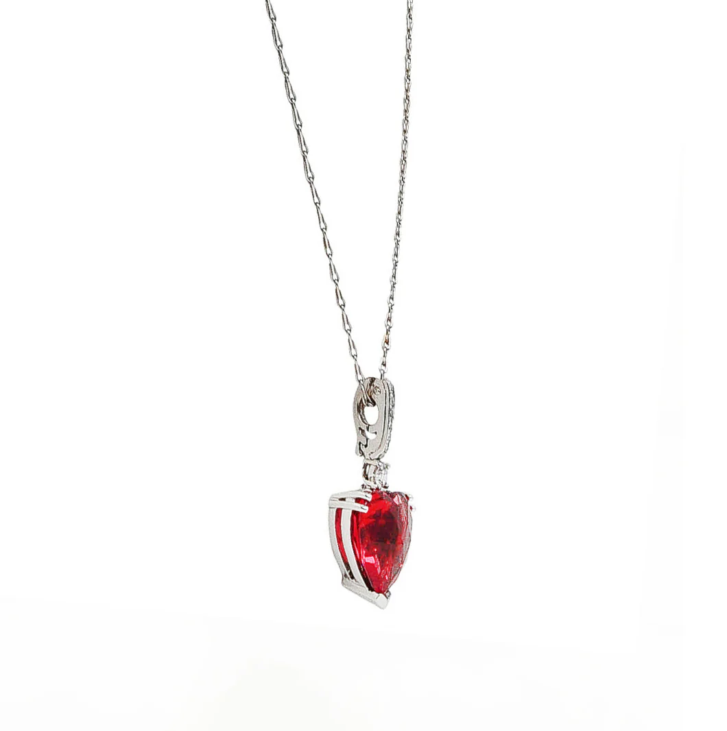 Kurt Wayne 1990's Diamond Rubellite Tourmaline 18 Karat White Gold Heart Enhancer Pendant Vintage Necklace - Image 4