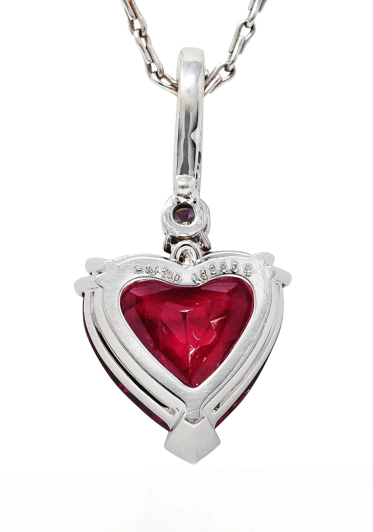 Kurt Wayne 1990's Diamond Rubellite Tourmaline 18 Karat White Gold Heart Enhancer Pendant Vintage Necklace - Image 9