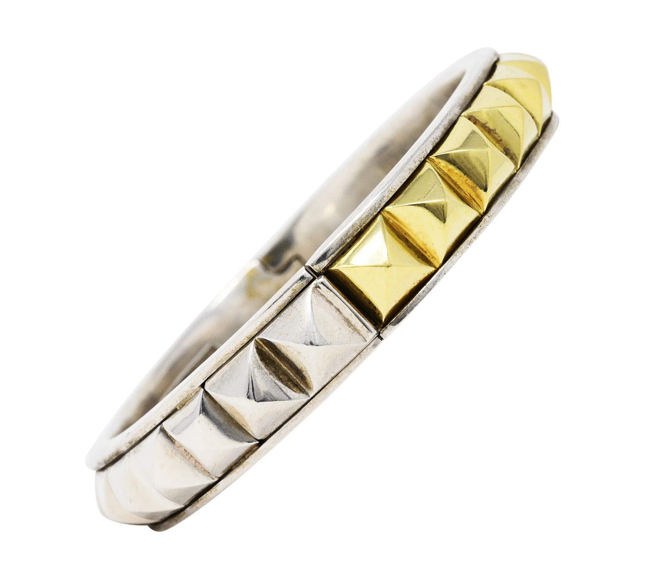 Lagos 18 Karat Gold Sterling Silver Sugarloaf Caviar Collection Bangle Bracelet