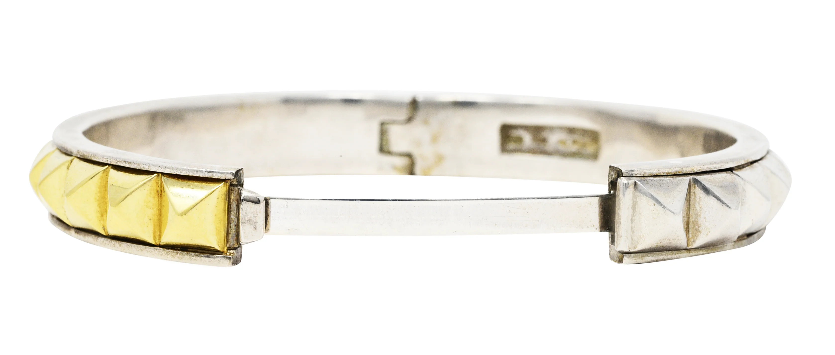 Lagos 18 Karat Gold Sterling Silver Sugarloaf Caviar Collection Bangle Bracelet - Image 6