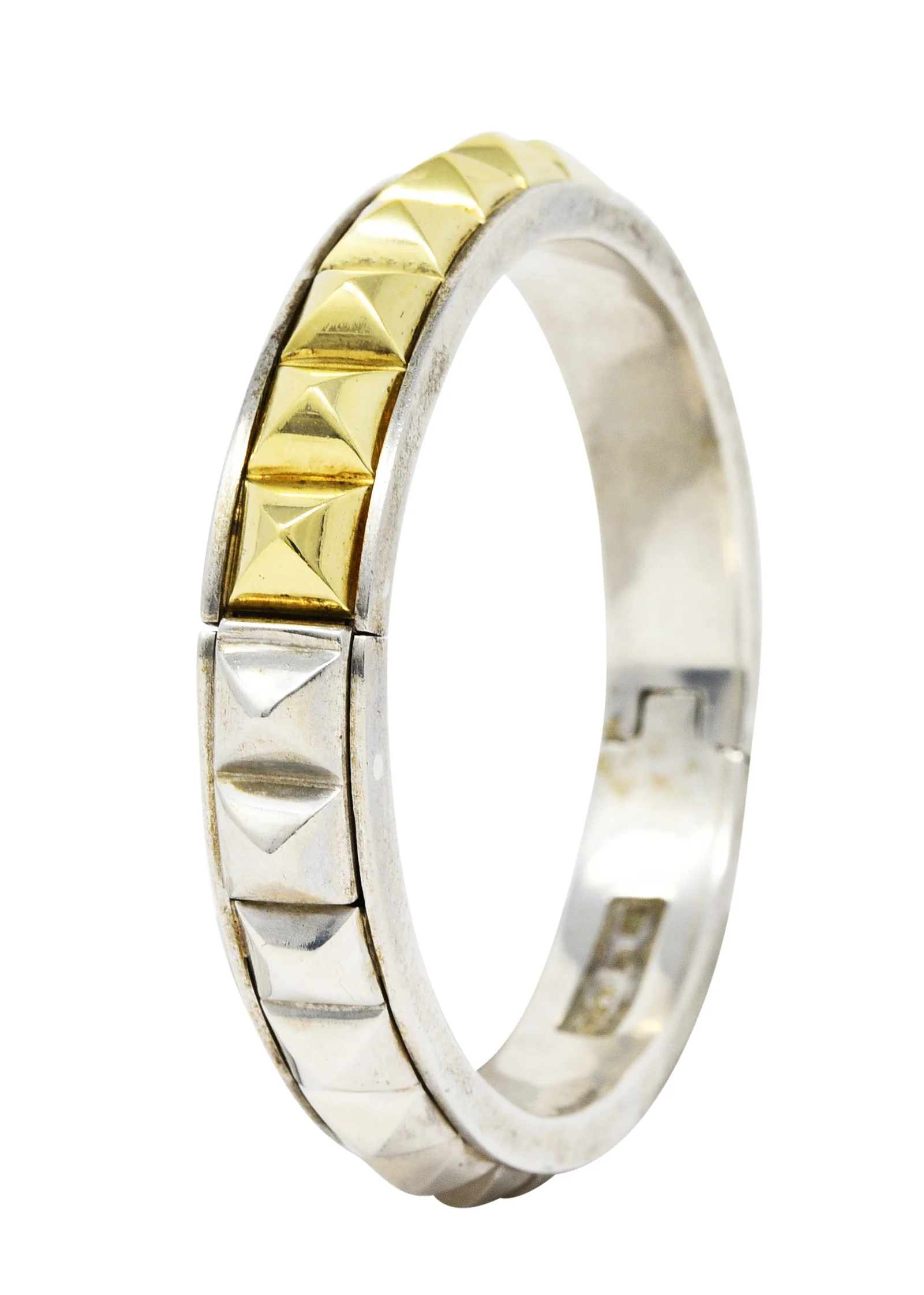 Lagos 18 Karat Gold Sterling Silver Sugarloaf Caviar Collection Bangle Bracelet - Image 8
