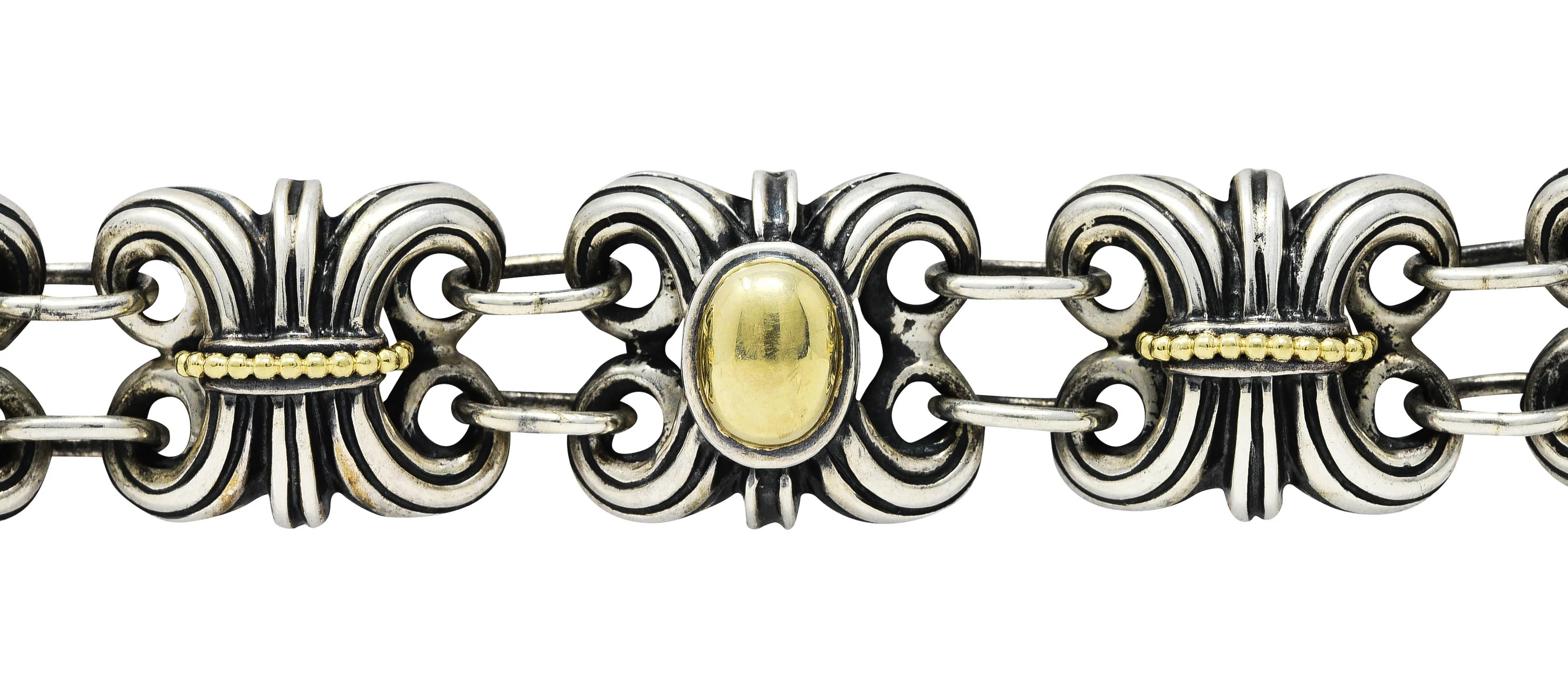 Lagos 18 Karat Gold Sterling Silver Wheat Link Bracelet - Image 3