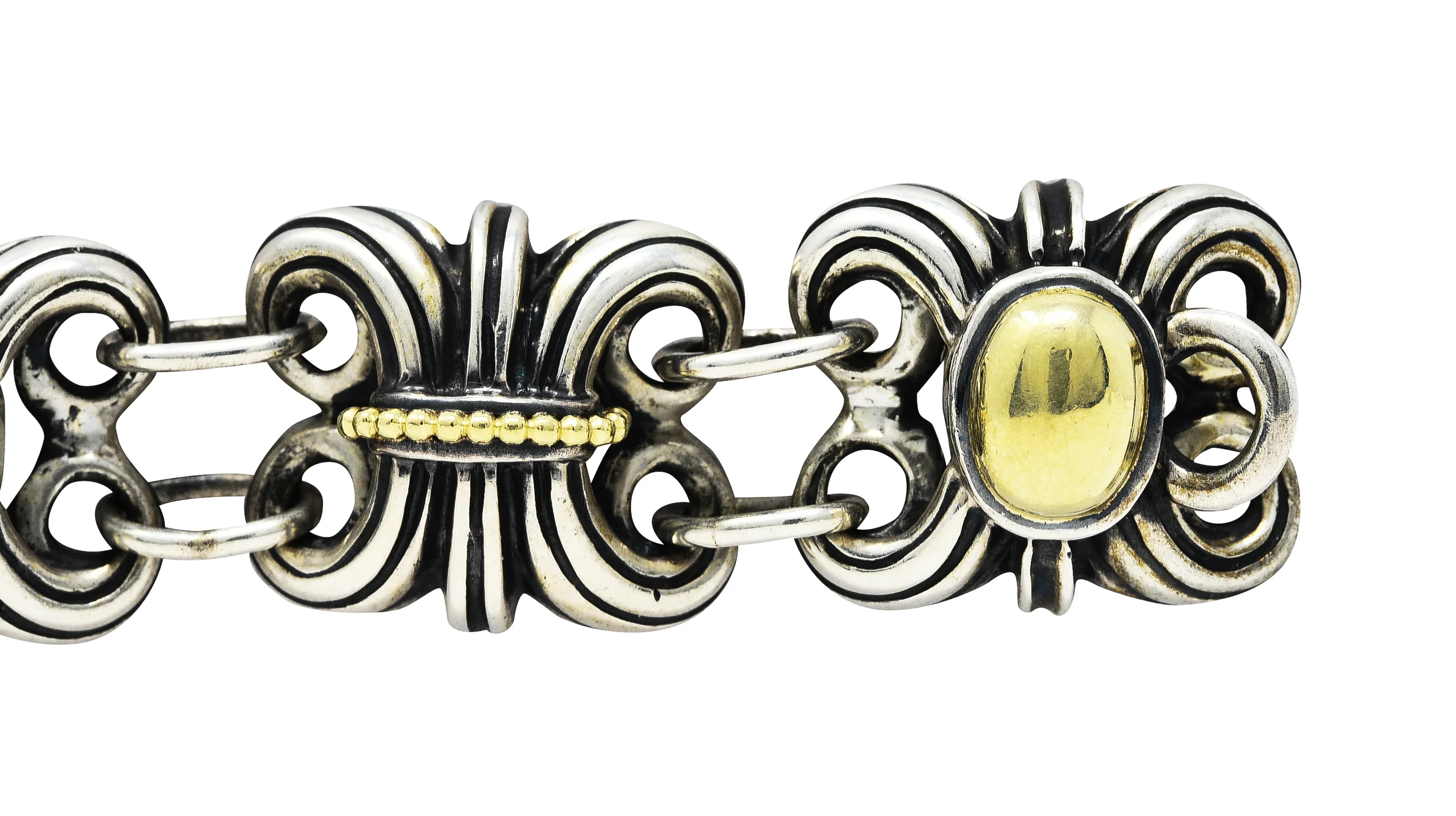 Lagos 18 Karat Gold Sterling Silver Wheat Link Bracelet - Image 4