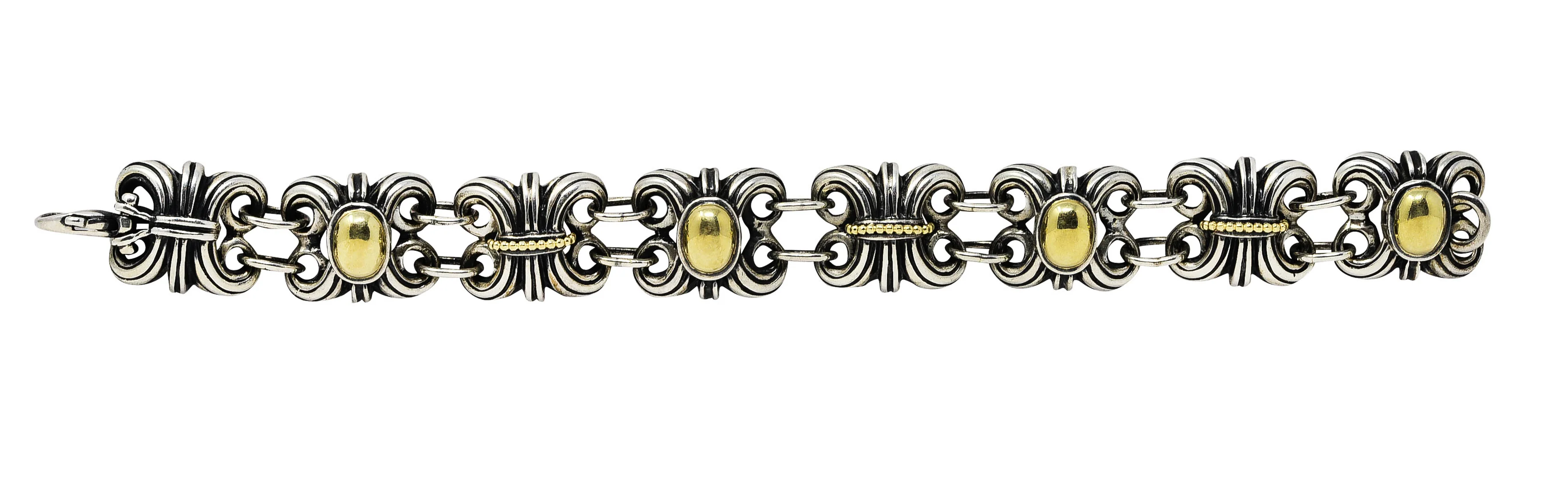Lagos 18 Karat Gold Sterling Silver Wheat Link Bracelet - Image 5