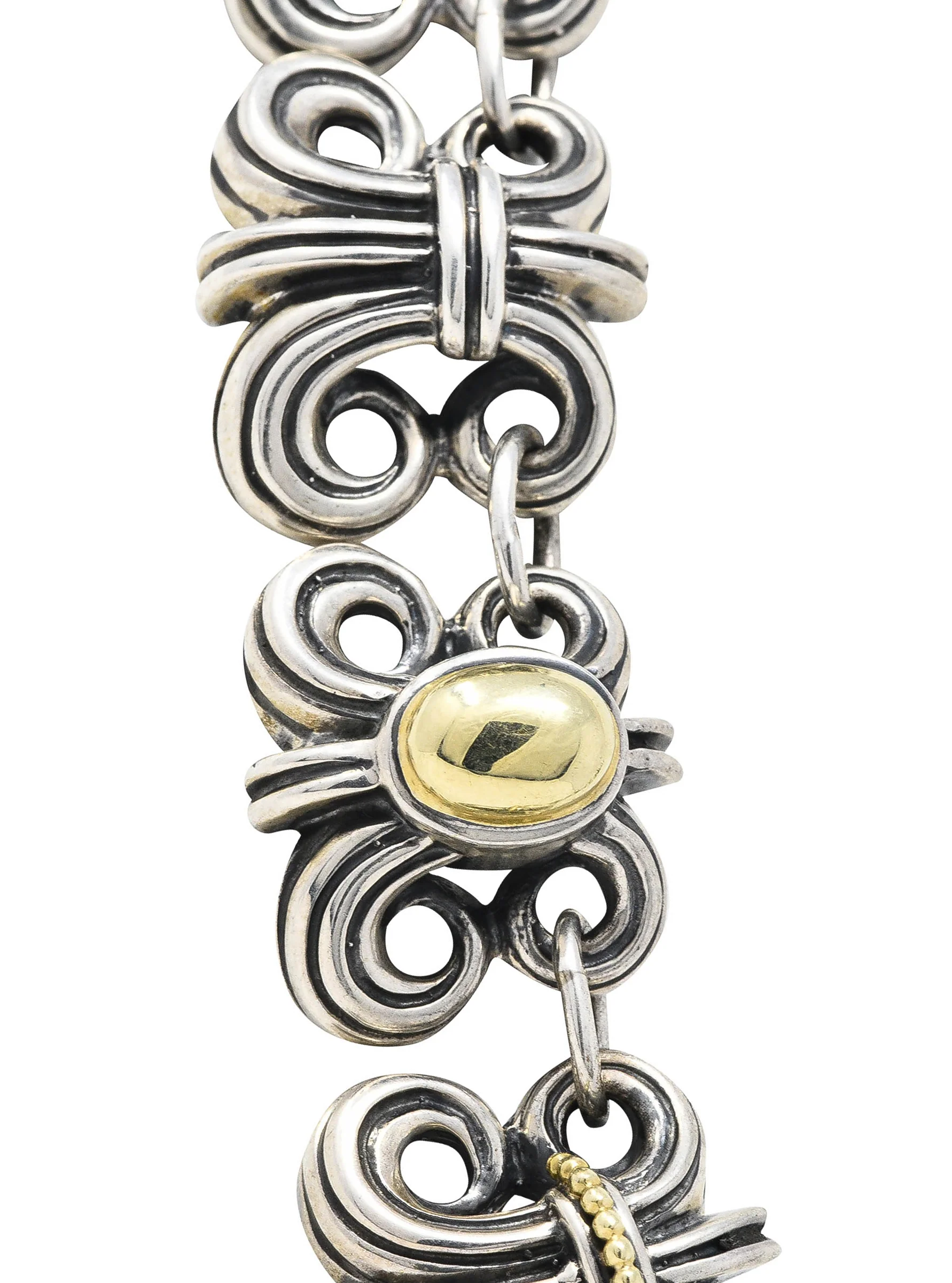 Lagos 1990's Vintage 18 Karat Gold Sterling Silver Caviar Wheat Necklace - Image 7