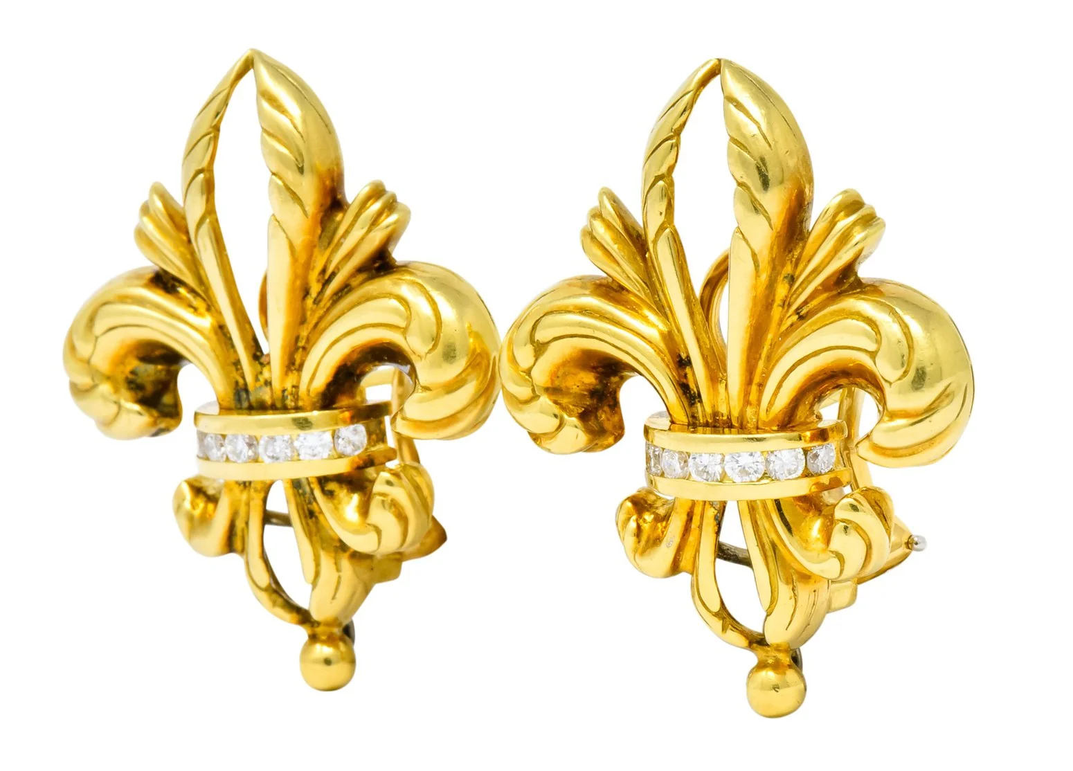 Lagos 1990's Vintage Diamond 18 Karat Gold Fleur-De-Lis Earrings - Image 2