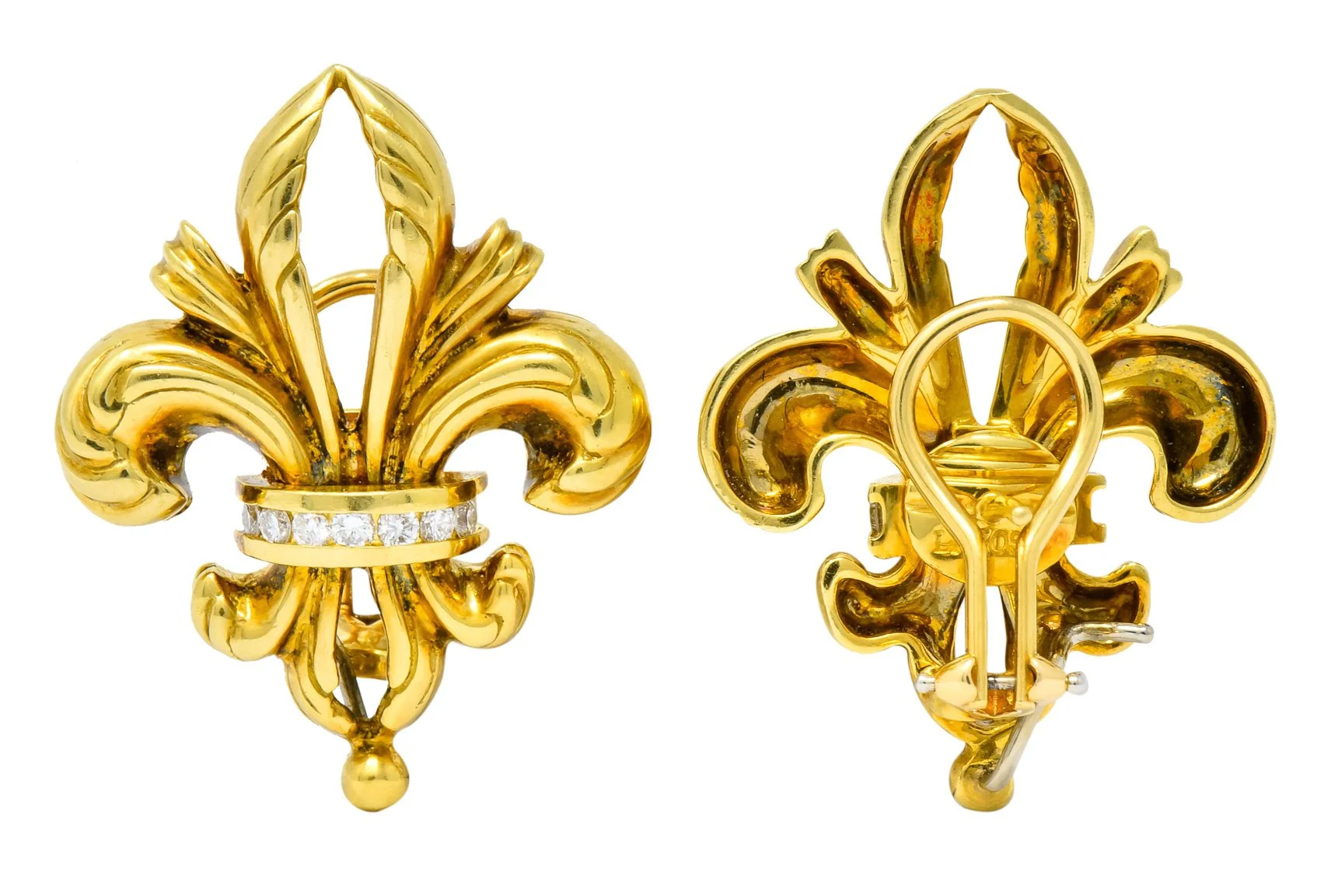 Lagos 1990's Vintage Diamond 18 Karat Gold Fleur-De-Lis Earrings - Image 9