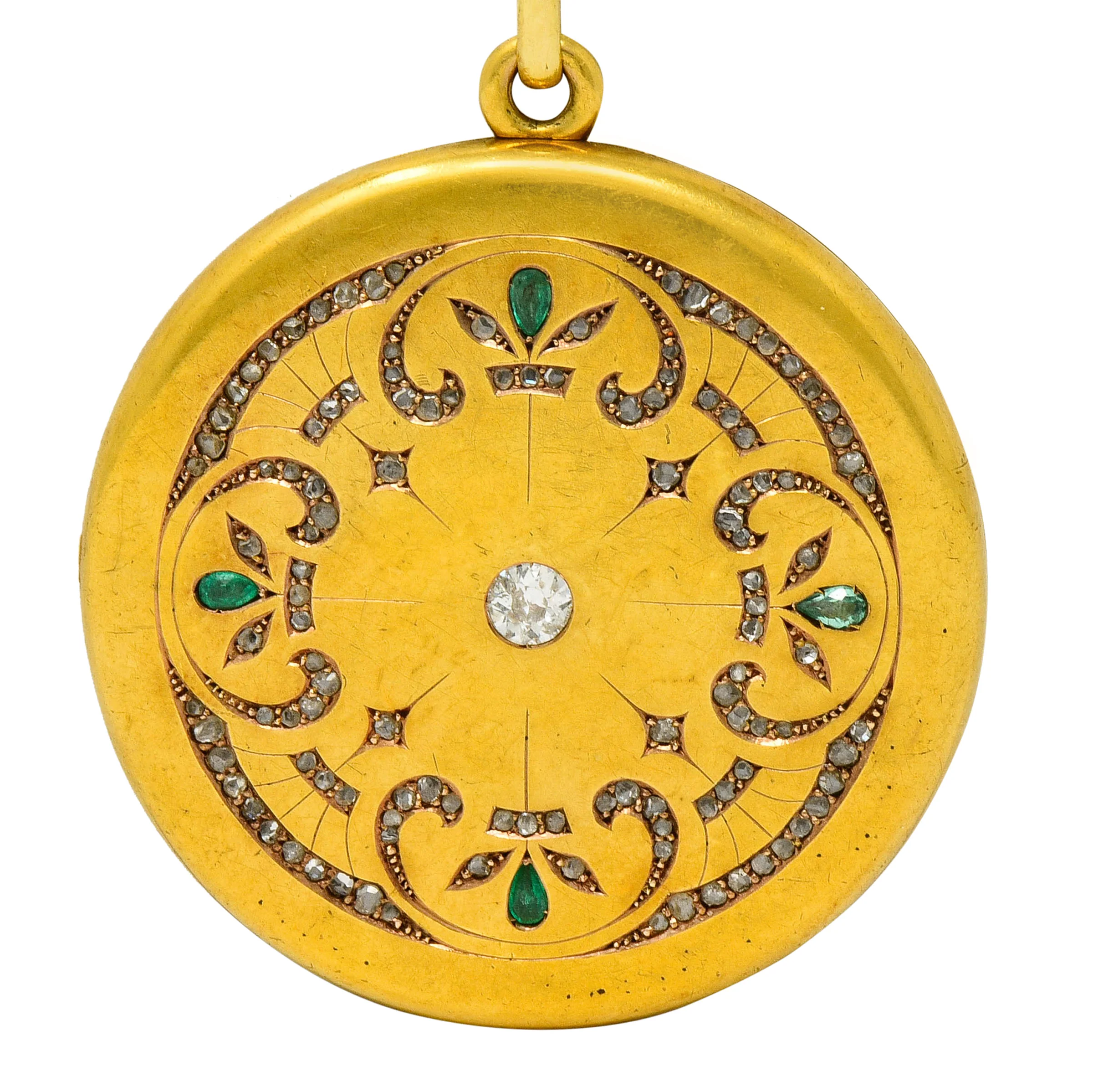 Large 1911 Edwardian Diamond Emerald 18 Karat Gold Locket Pendant - Image 6
