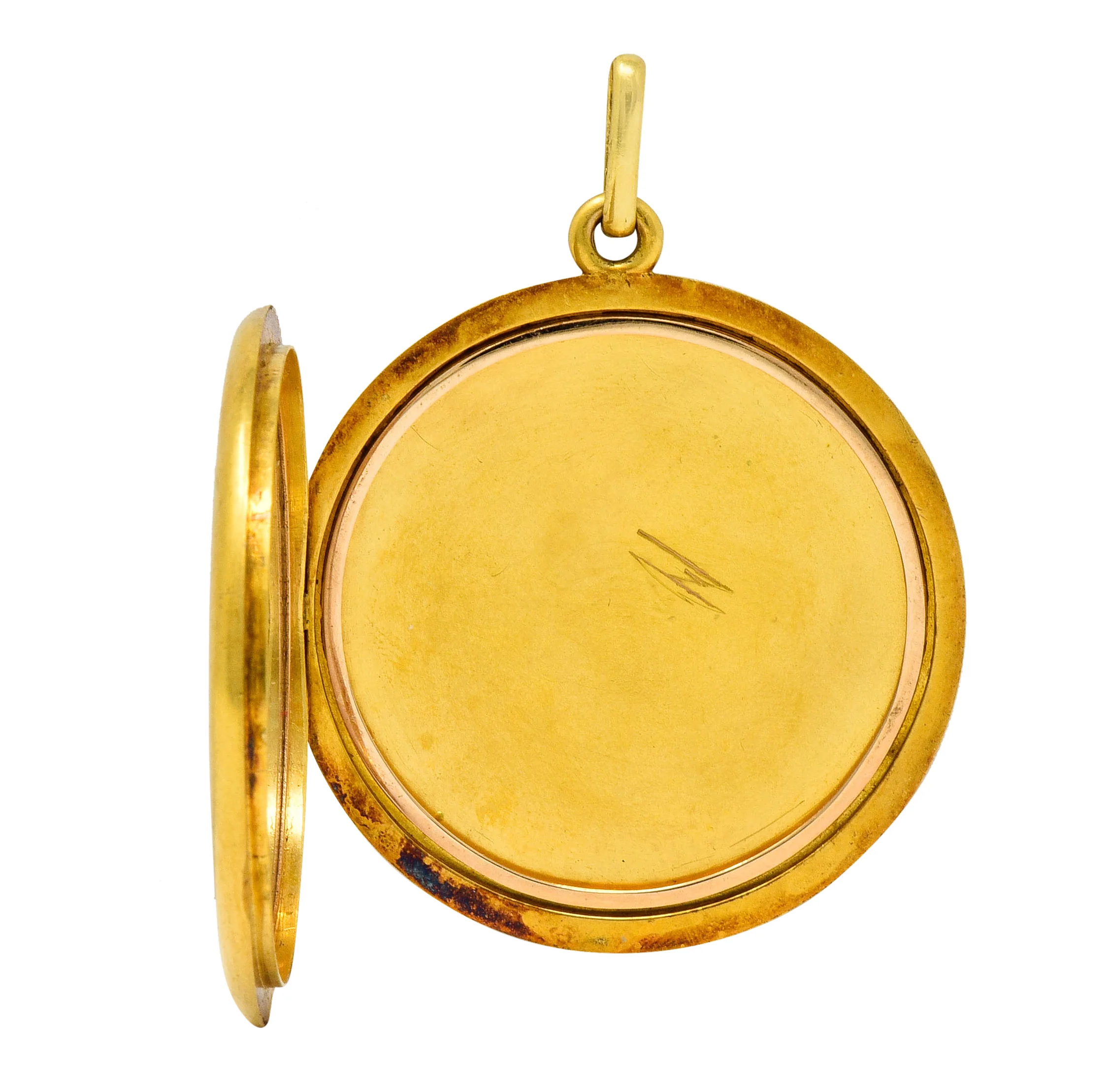 Large 1911 Edwardian Diamond Emerald 18 Karat Gold Locket Pendant - Image 8