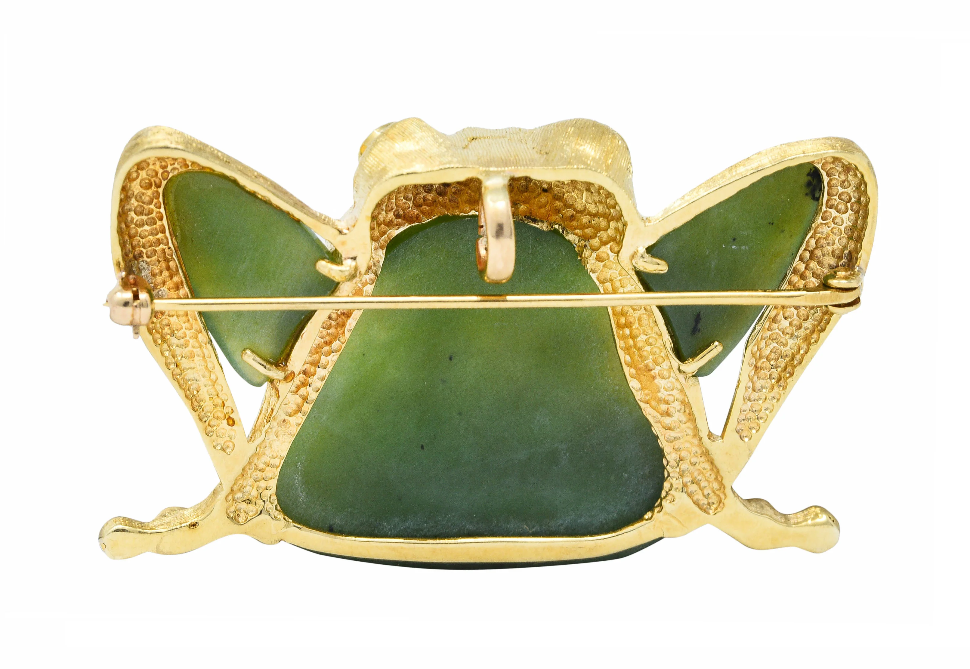 Large 1960's Vintage Jade Carnelian 14 Karat Gold Frog Brooch - Image 3