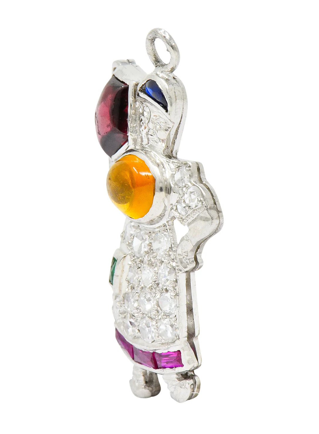 Large Art Deco Diamond Multi-Gem Platinum Woman Carrying Water Charm - Image 2