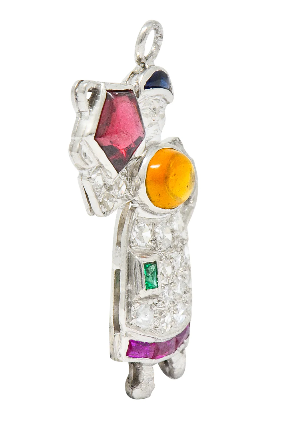Large Art Deco Diamond Multi-Gem Platinum Woman Carrying Water Charm - Image 3