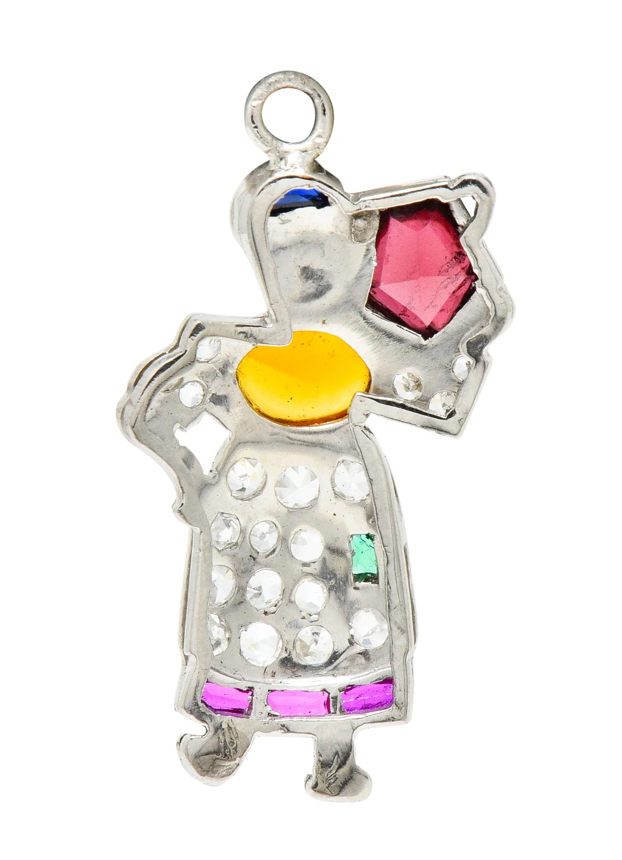 Large Art Deco Diamond Multi-Gem Platinum Woman Carrying Water Charm - Image 4