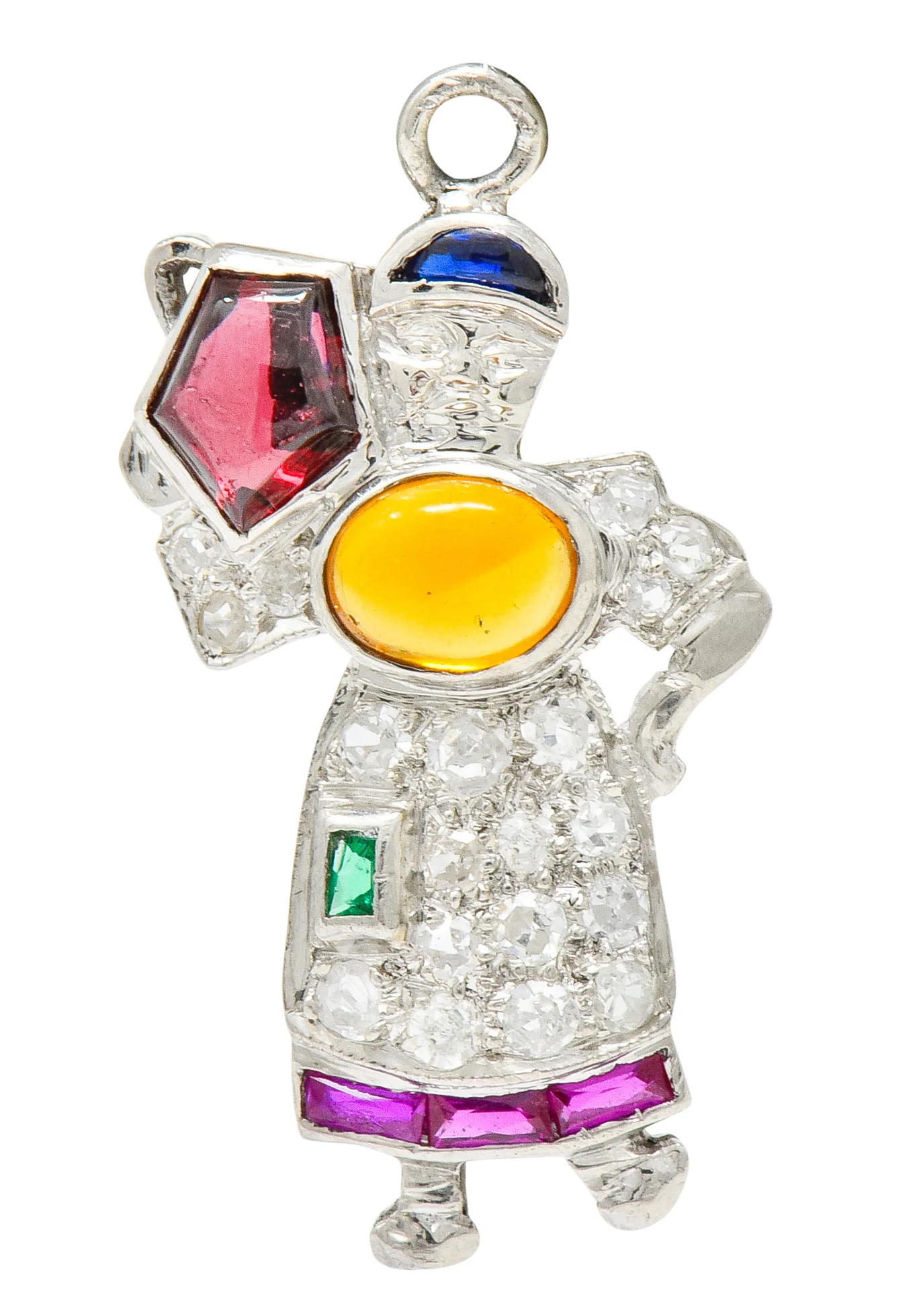 Large Art Deco Diamond Multi-Gem Platinum Woman Carrying Water Charm - Image 5