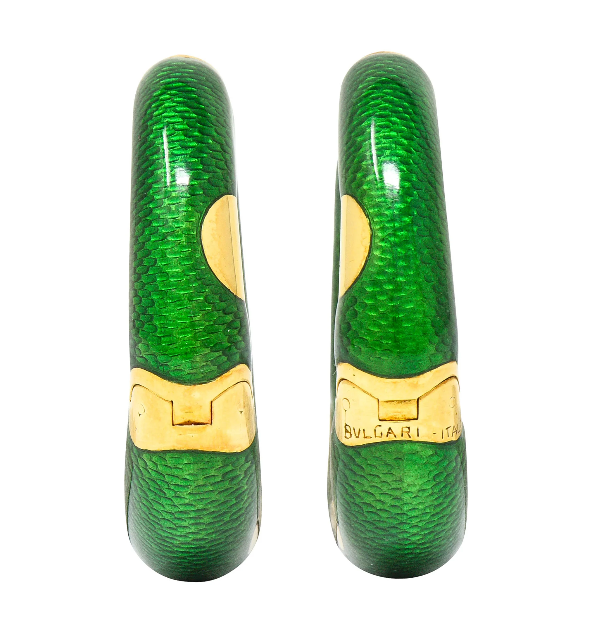 Large Bulgari 1970's Vintage Enamel 18 Karat Gold Hoop Ear-Clip Earrings - Image 6