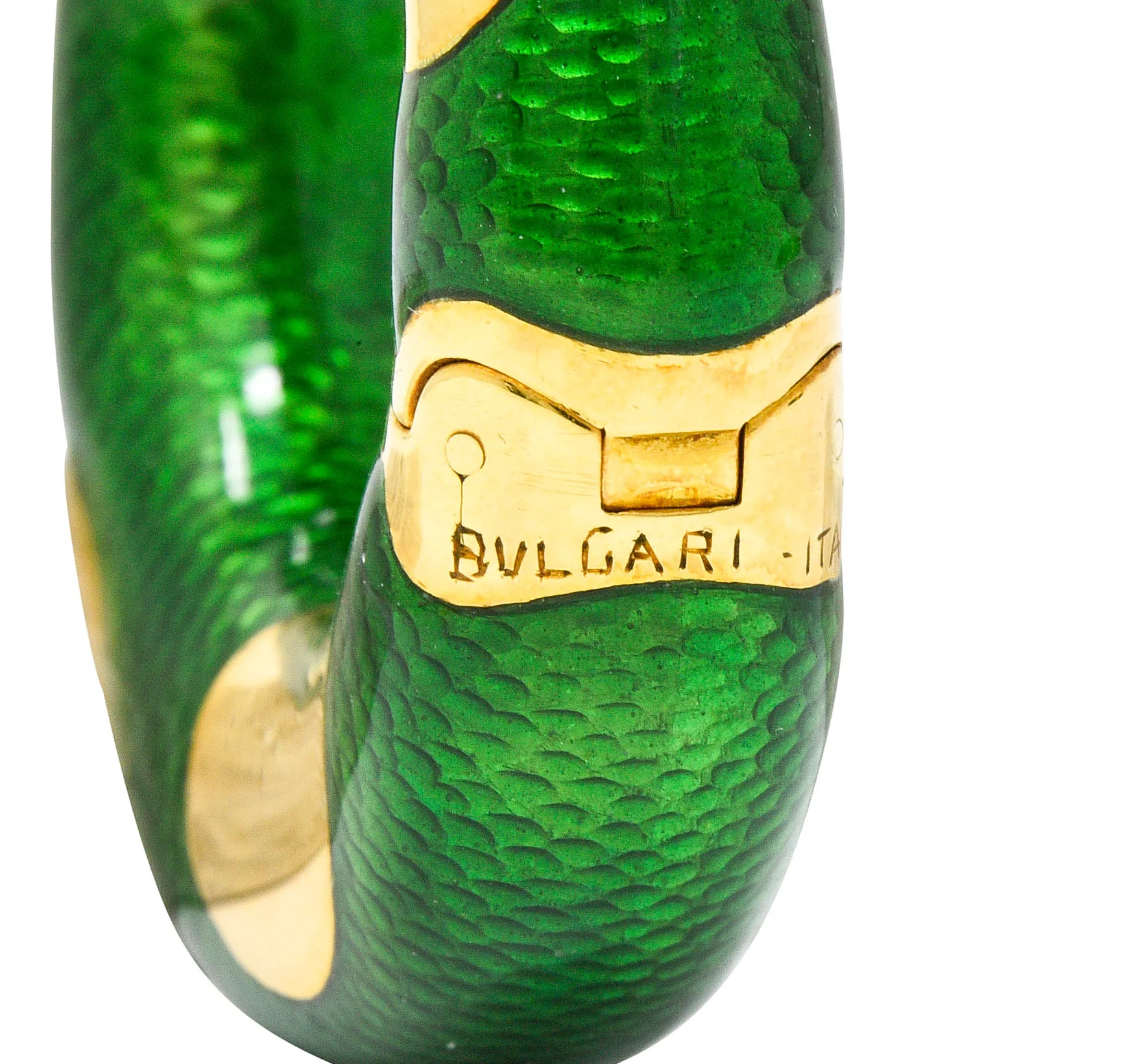 Large Bulgari 1970's Vintage Enamel 18 Karat Gold Hoop Ear-Clip Earrings - Image 8