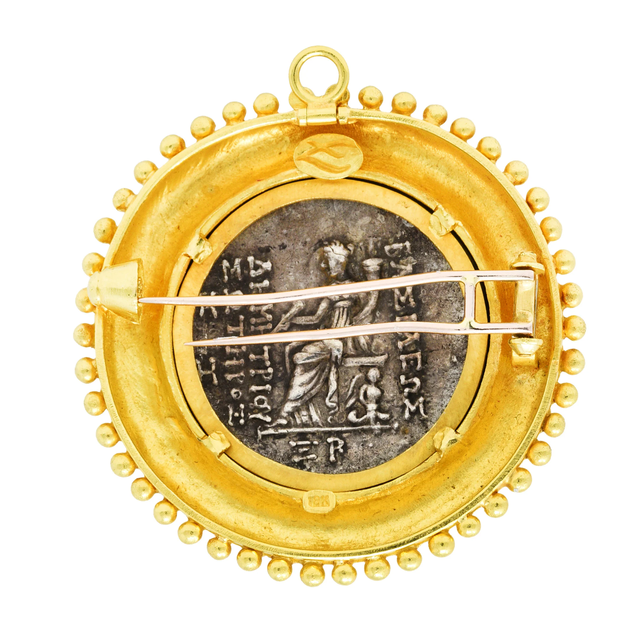 Large Elizabeth Locke Silver 18 Karat Gold Greek Ancient Coin Pendant Brooch - Image 5