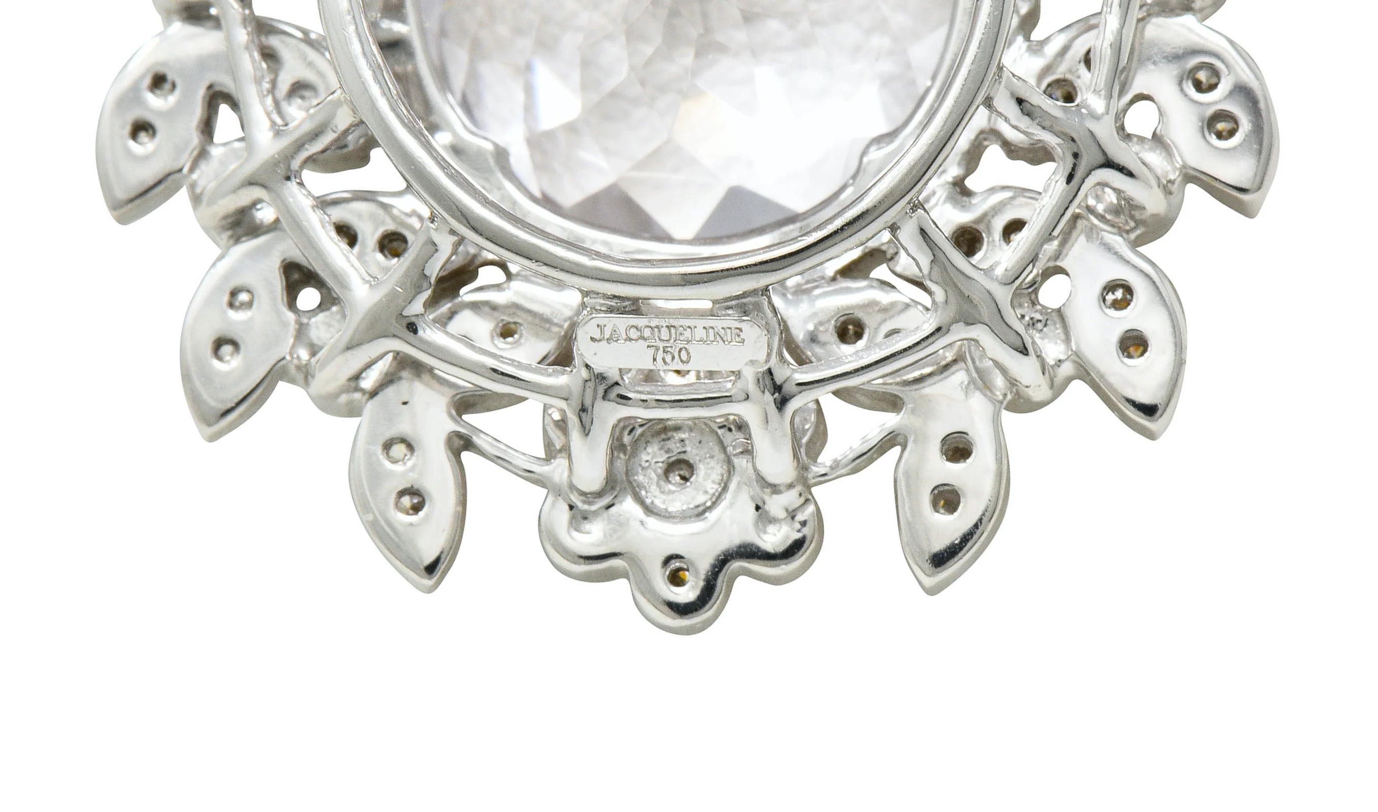 Large Kunzite Diamond 18 Karat White Gold Foliate Cluster Pendant Necklace - Image 9
