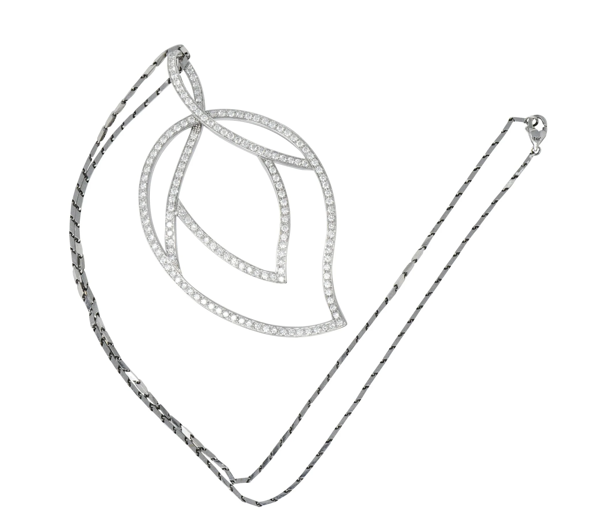 Large Piaget 3.15 CTW Diamond 18 Karat White Gold Leaf Pendant With Chain - Image 8