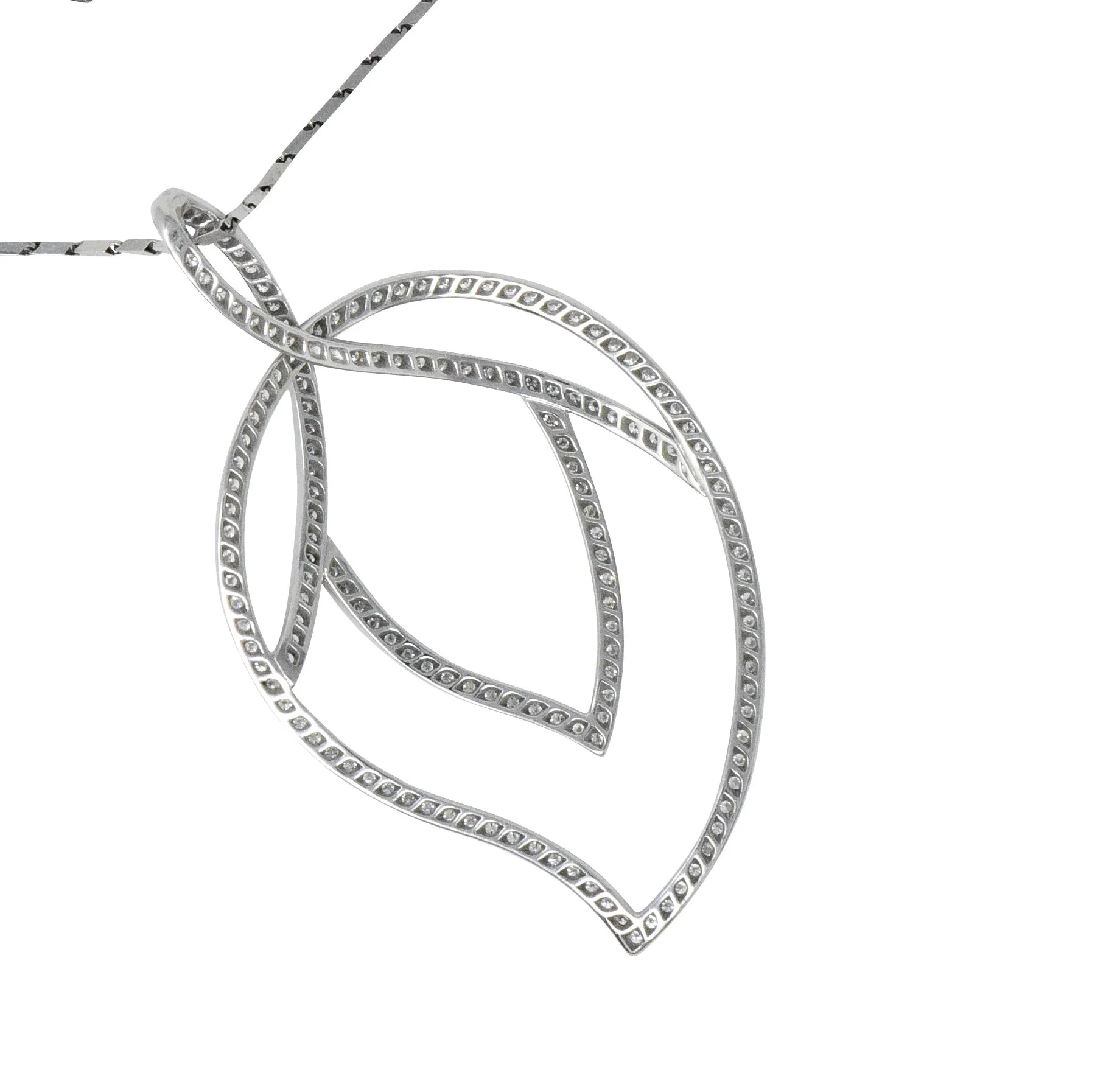 Large Piaget 3.15 CTW Diamond 18 Karat White Gold Leaf Pendant With Chain - Image 9