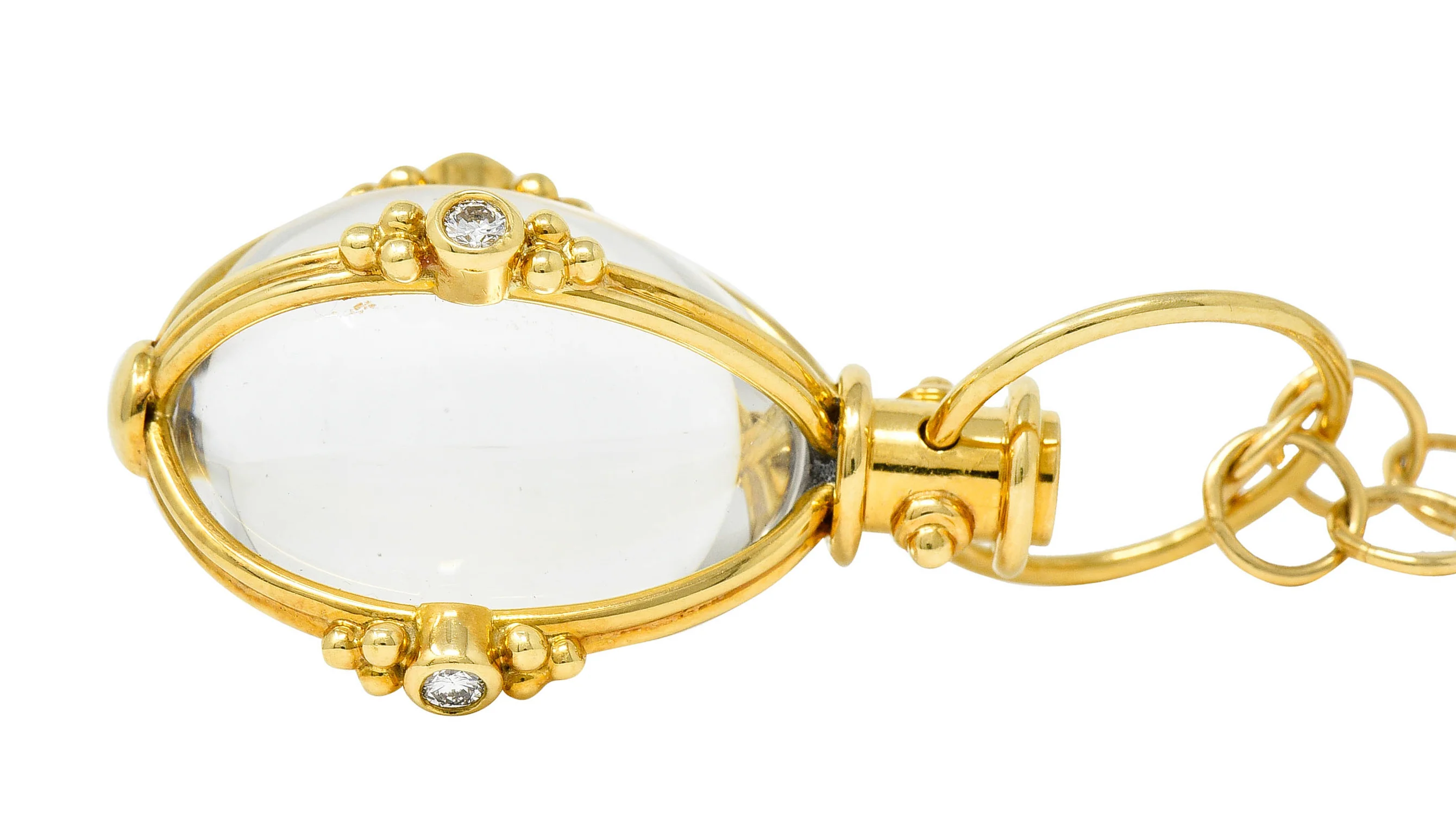 Large Temple St. Clair Rock Crystal Diamond 18 Karat Gold Classic Amulet Drop Necklace - Image 14