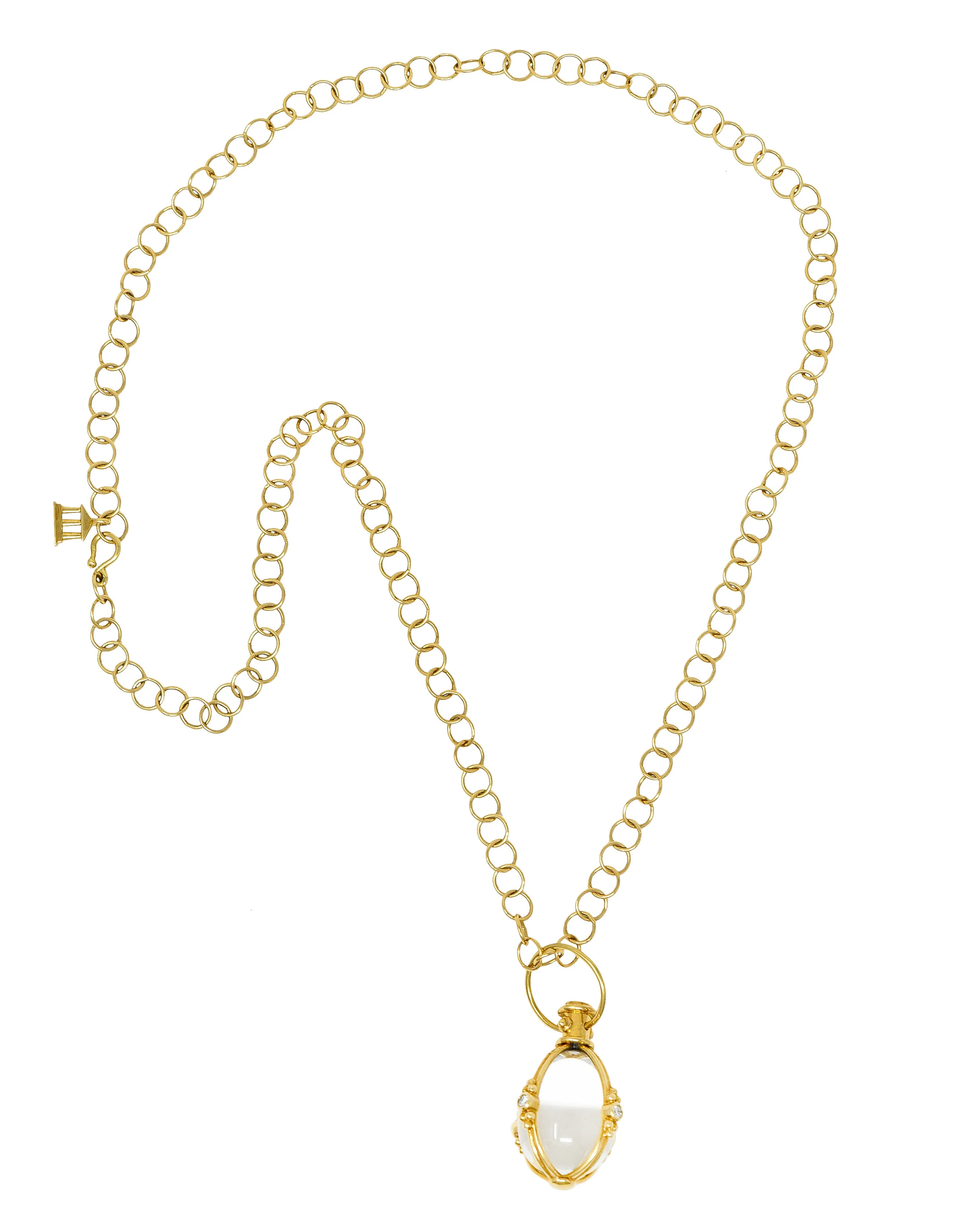 Large Temple St. Clair Rock Crystal Diamond 18 Karat Gold Classic Amulet Drop Necklace - Image 2