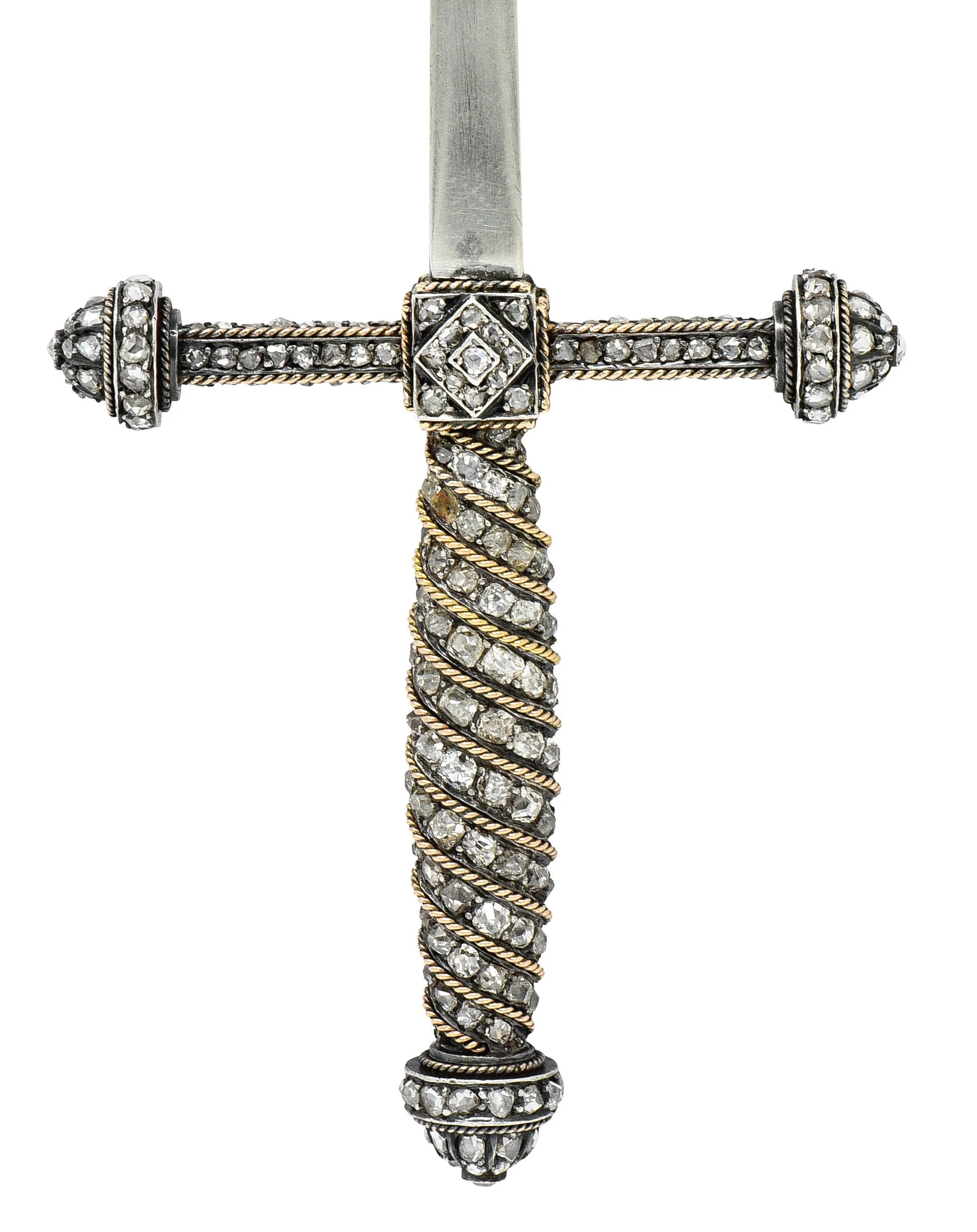 Large Victorian French 18 Karat Gold Silver Diamond Letter Opener Objet D Art - Image 7