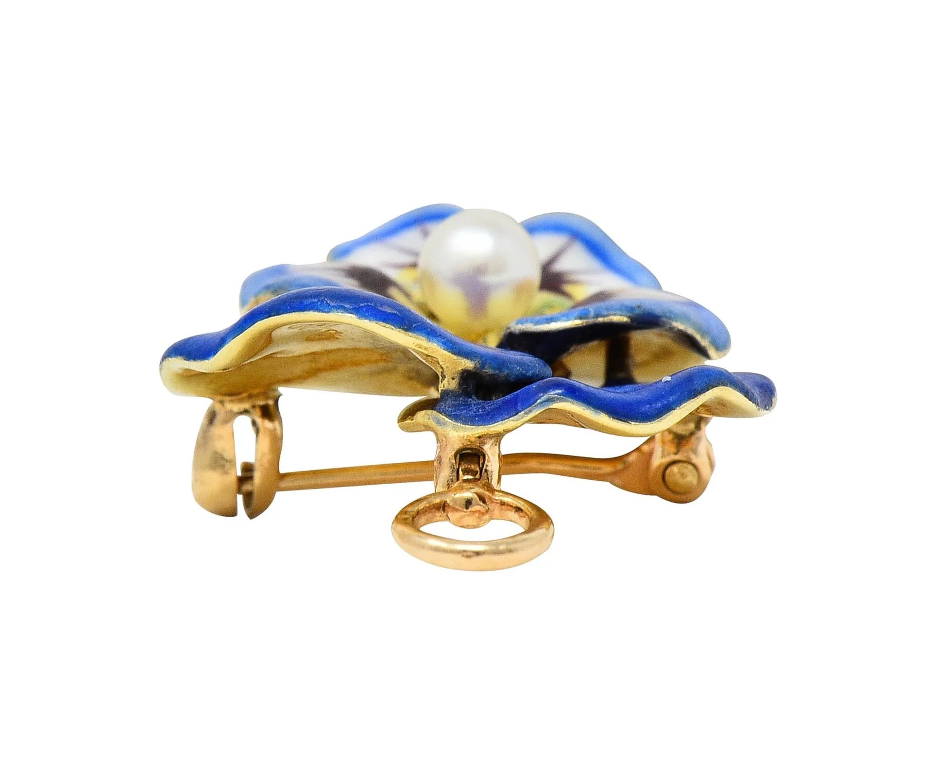 Larter & Son Art Nouveau Enamel Pearl 14 Karat Gold Antique Pansy Flower Pendant Brooch - Image 10