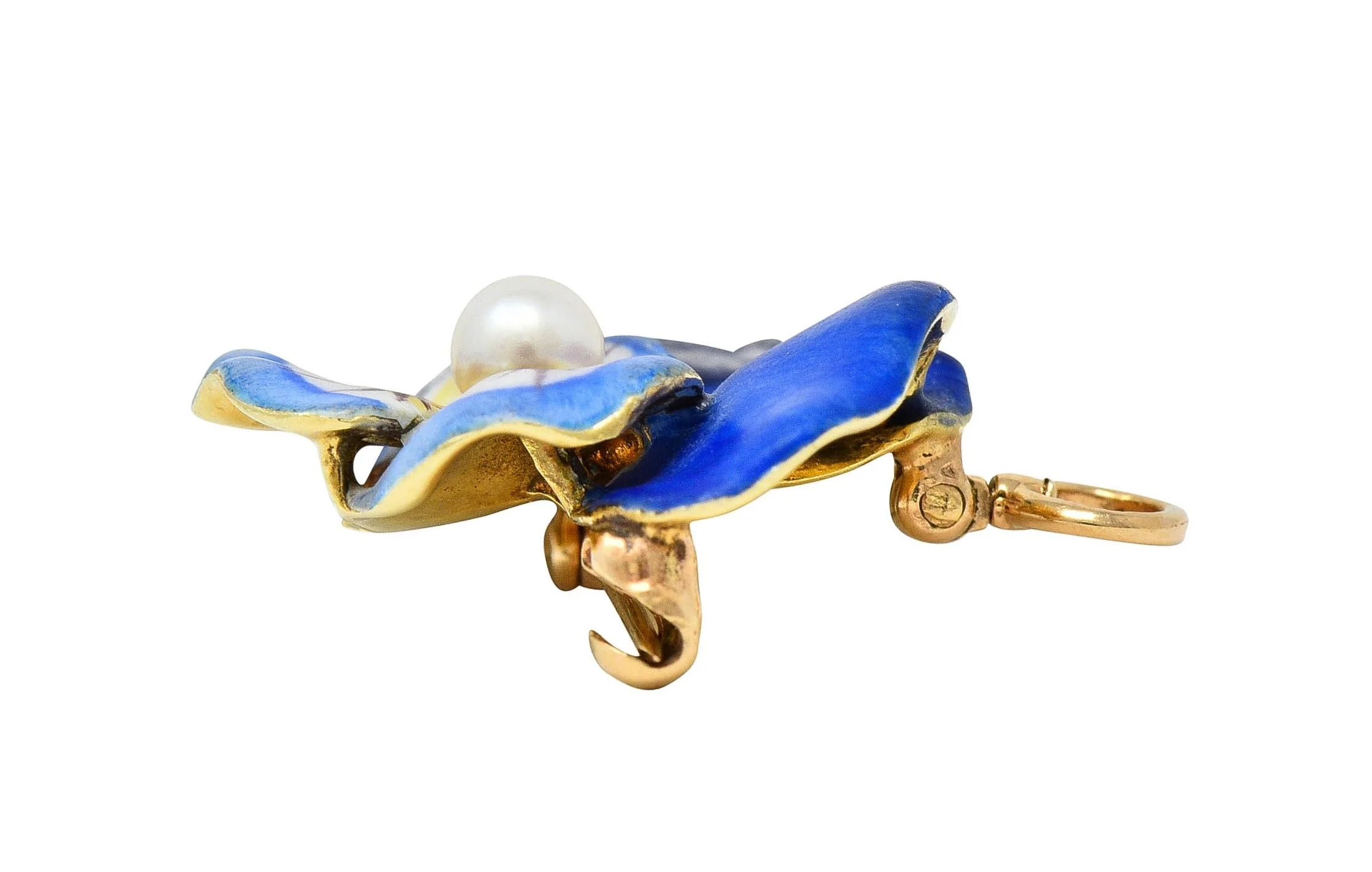 Larter & Son Art Nouveau Enamel Pearl 14 Karat Gold Antique Pansy Flower Pendant Brooch - Image 11