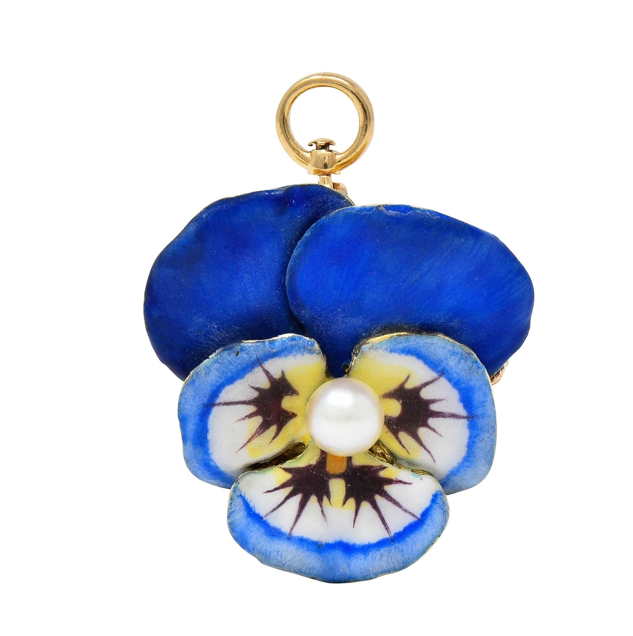 Larter & Son Art Nouveau Enamel Pearl 14 Karat Gold Antique Pansy Flower Pendant Brooch - Image 12