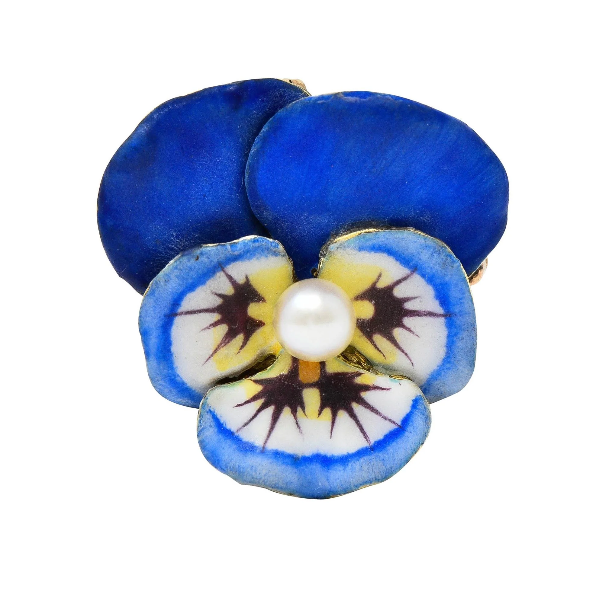 Larter & Son Art Nouveau Enamel Pearl 14 Karat Gold Antique Pansy Flower Pendant Brooch - Image 2