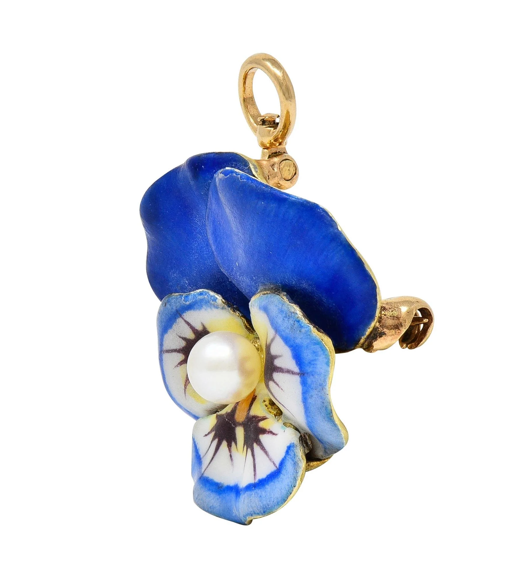 Larter & Son Art Nouveau Enamel Pearl 14 Karat Gold Antique Pansy Flower Pendant Brooch - Image 3