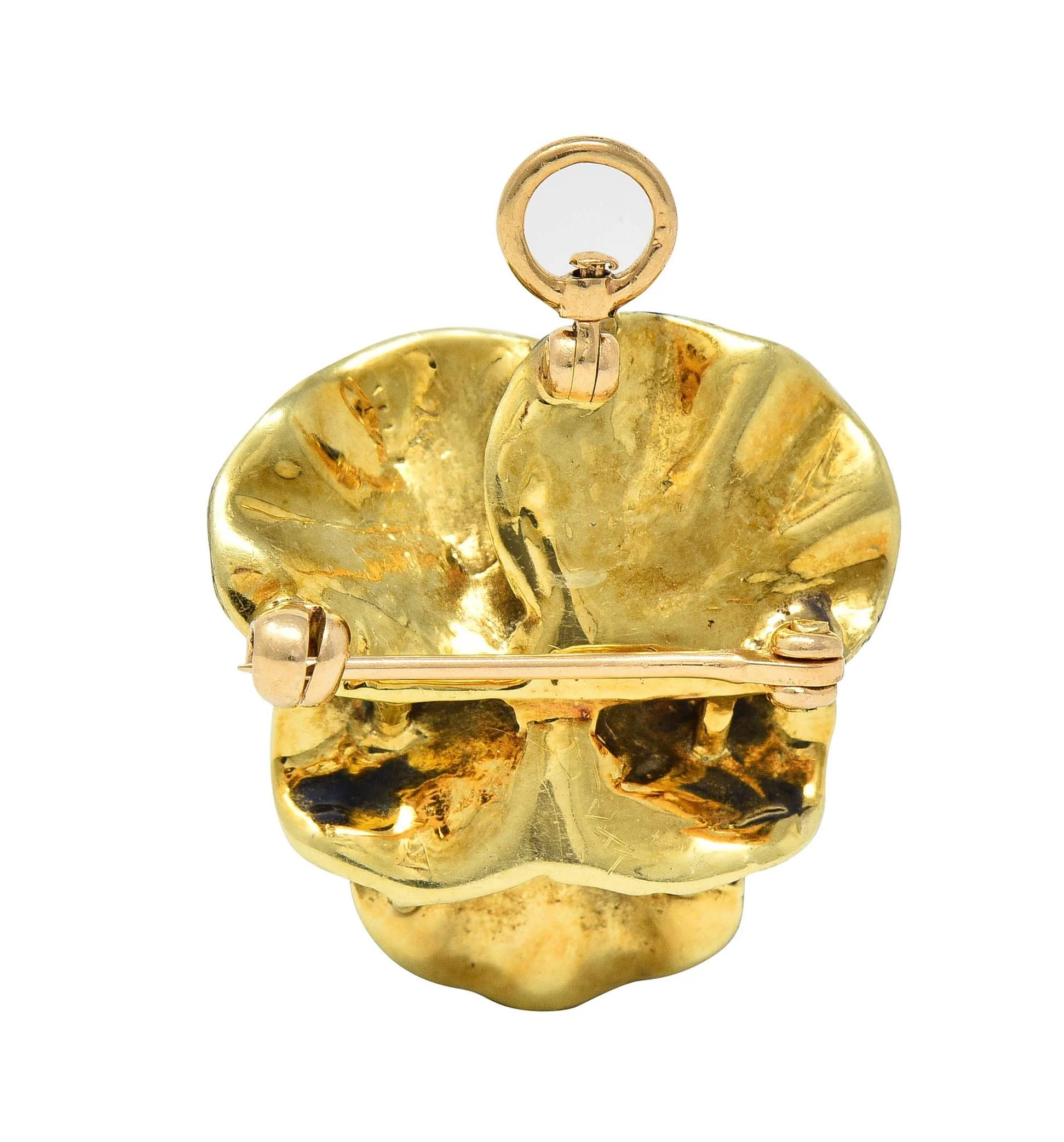 Larter & Son Art Nouveau Enamel Pearl 14 Karat Gold Antique Pansy Flower Pendant Brooch - Image 4