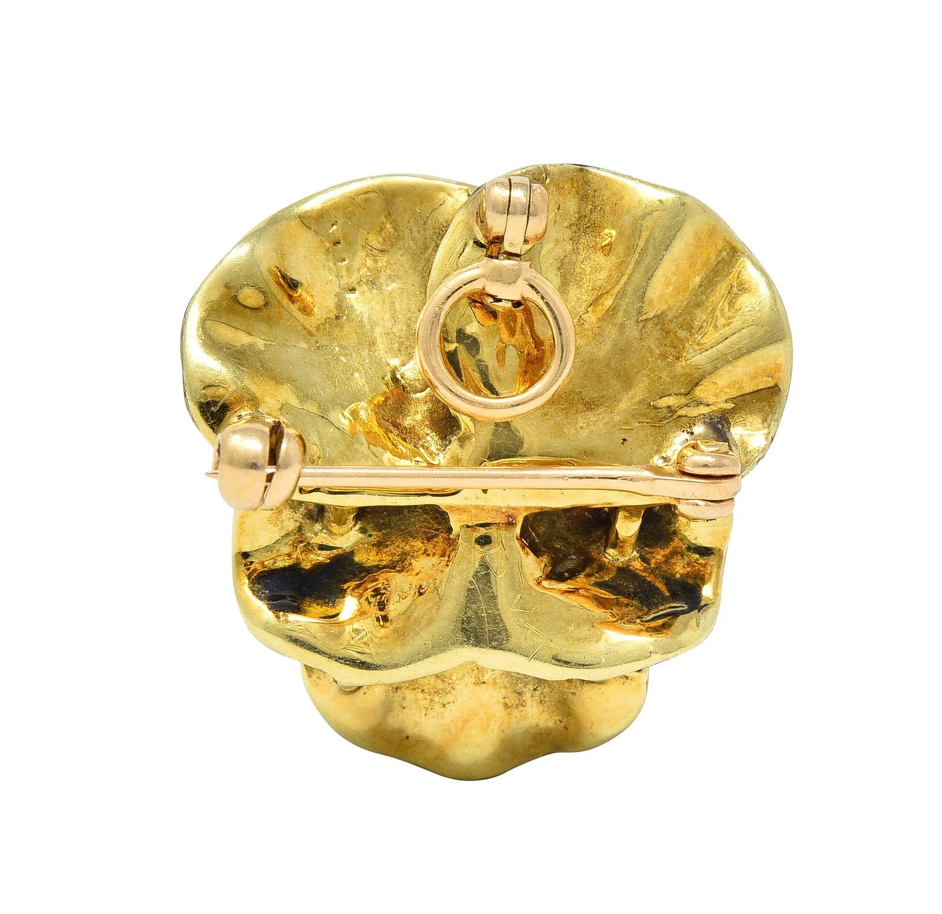 Larter & Son Art Nouveau Enamel Pearl 14 Karat Gold Antique Pansy Flower Pendant Brooch - Image 5