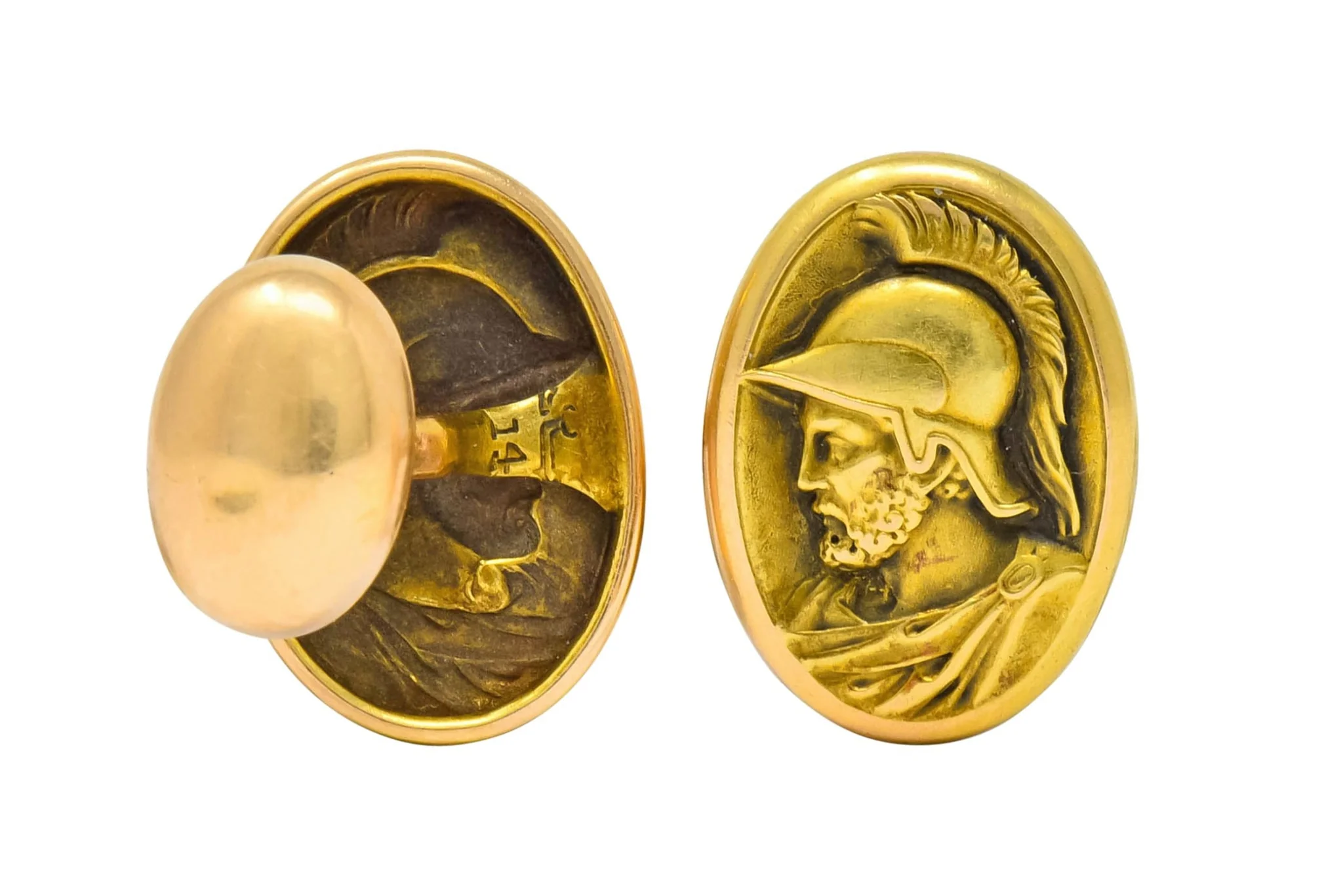Larter & Sons 1905 Art Nouveau 14 Karat Gold Ajax Greek Warrior Men's Cufflinks - Image 5