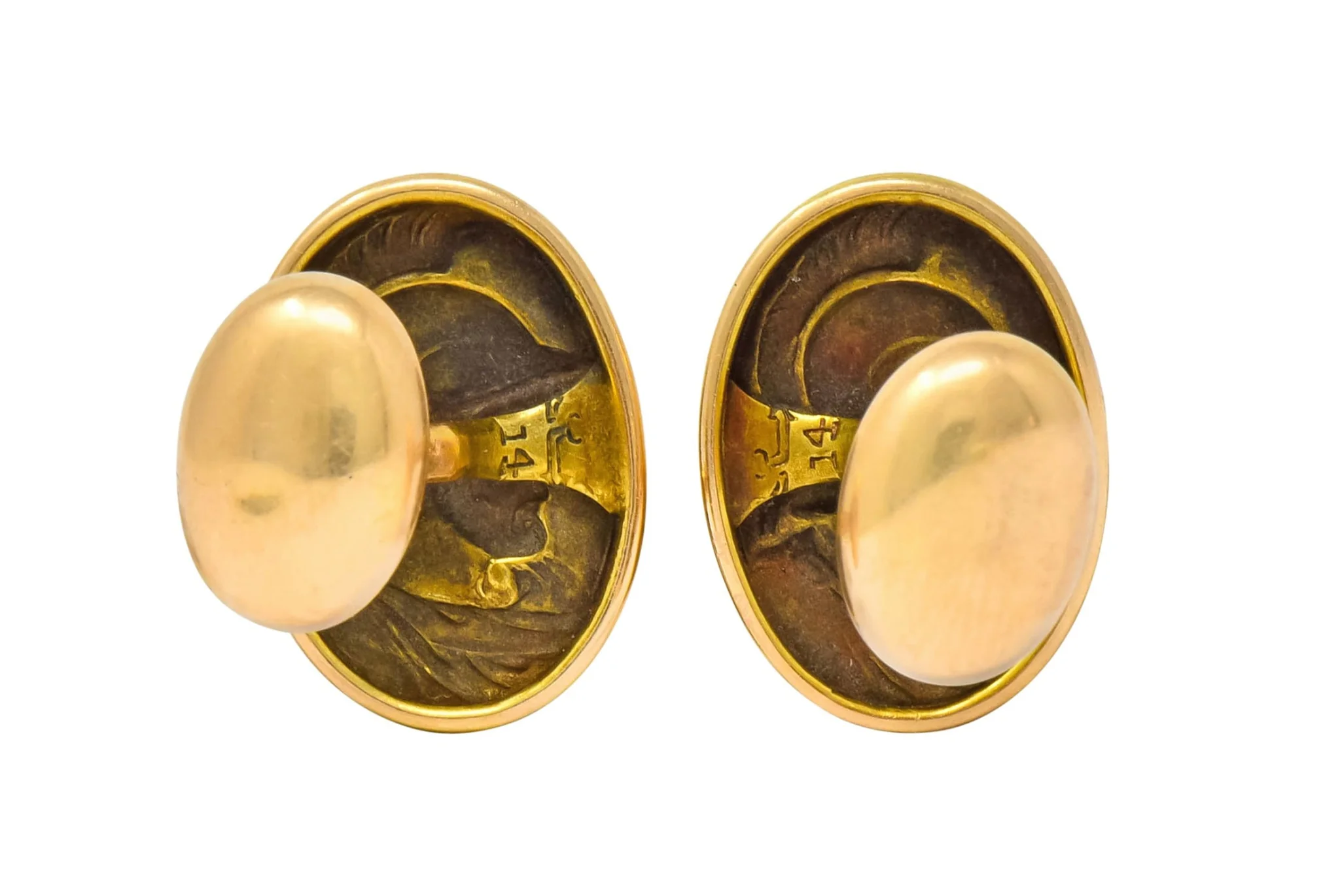 Larter & Sons 1905 Art Nouveau 14 Karat Gold Ajax Greek Warrior Men's Cufflinks - Image 7