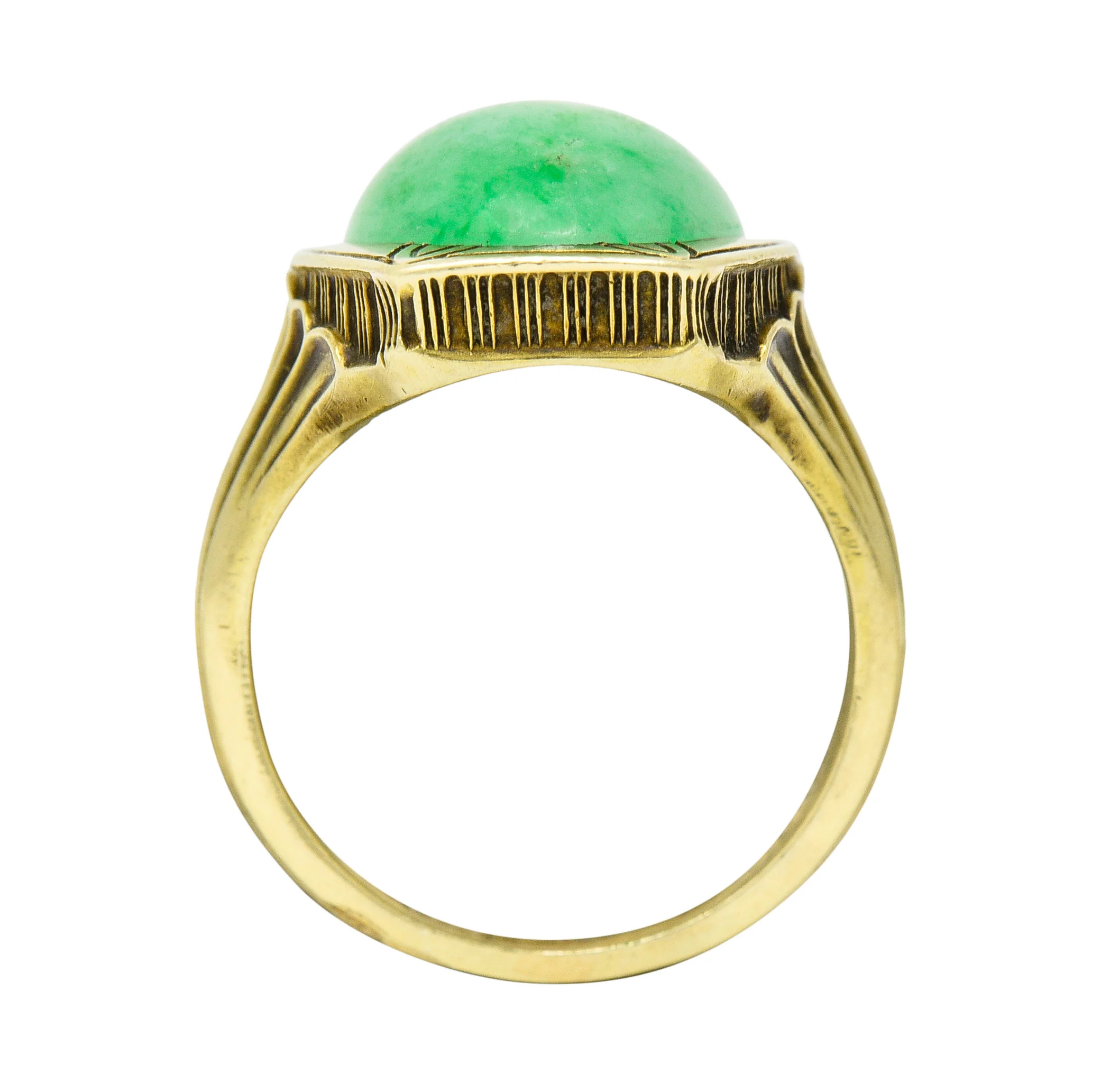 Larter & Sons Art Deco Jadeite Jade Cabochon 14 Karat Gold Lotus Ring - Image 8