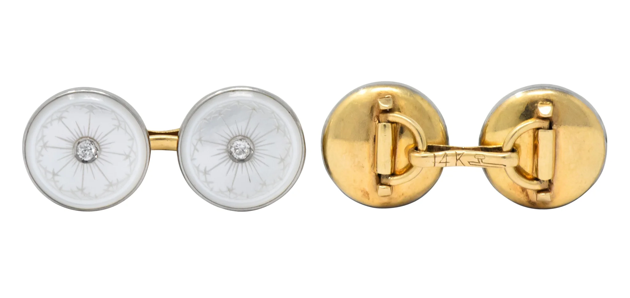 Larter & Sons Art Deco Mother of Pearl Diamond 14 Karat Gold Men's Cufflinks - Image 2