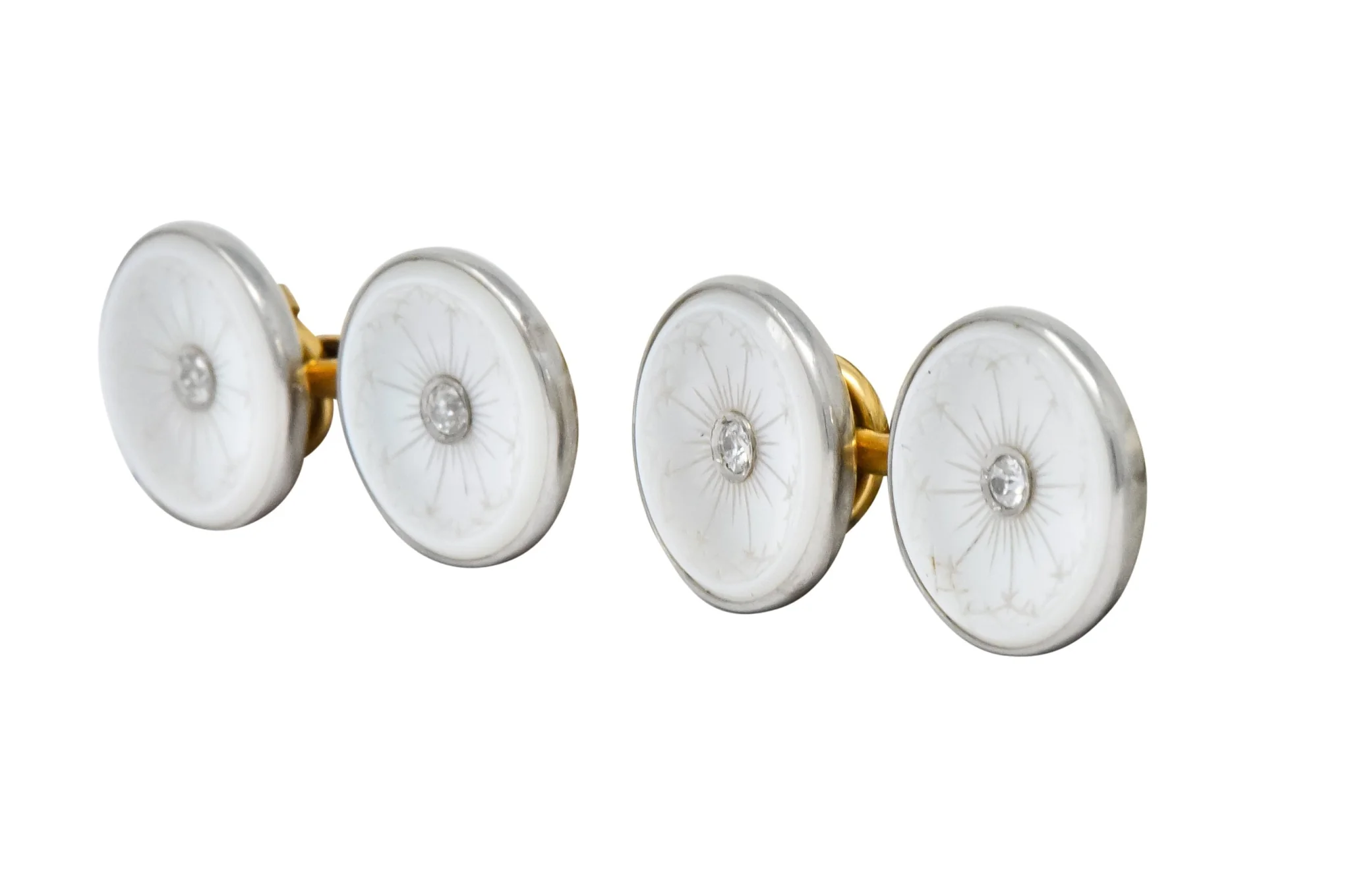 Larter & Sons Art Deco Mother of Pearl Diamond 14 Karat Gold Men's Cufflinks - Image 3