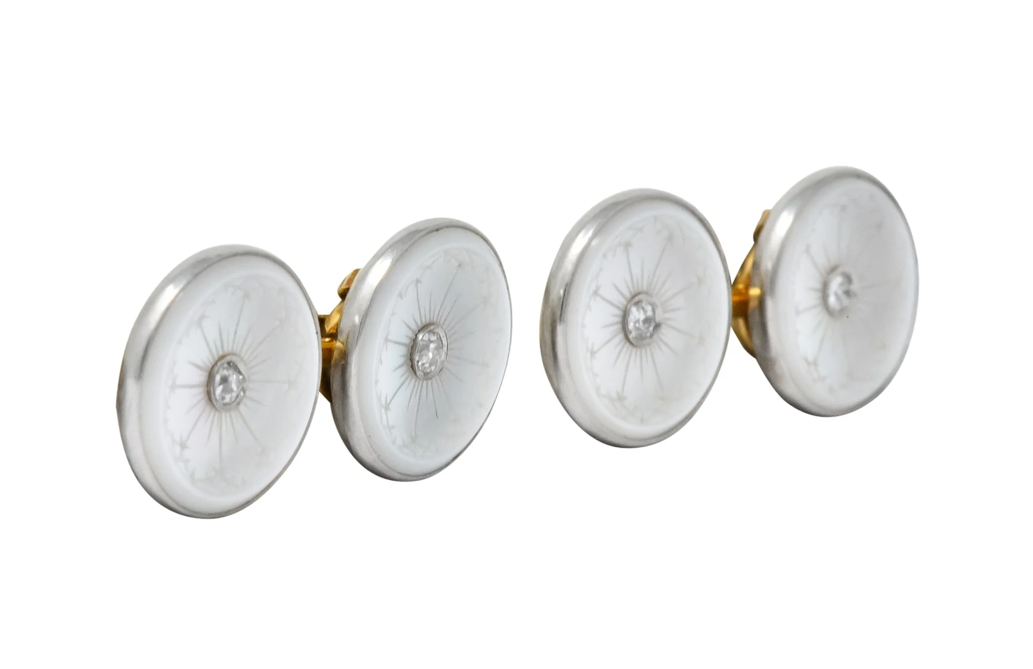 Larter & Sons Art Deco Mother of Pearl Diamond 14 Karat Gold Men's Cufflinks - Image 4