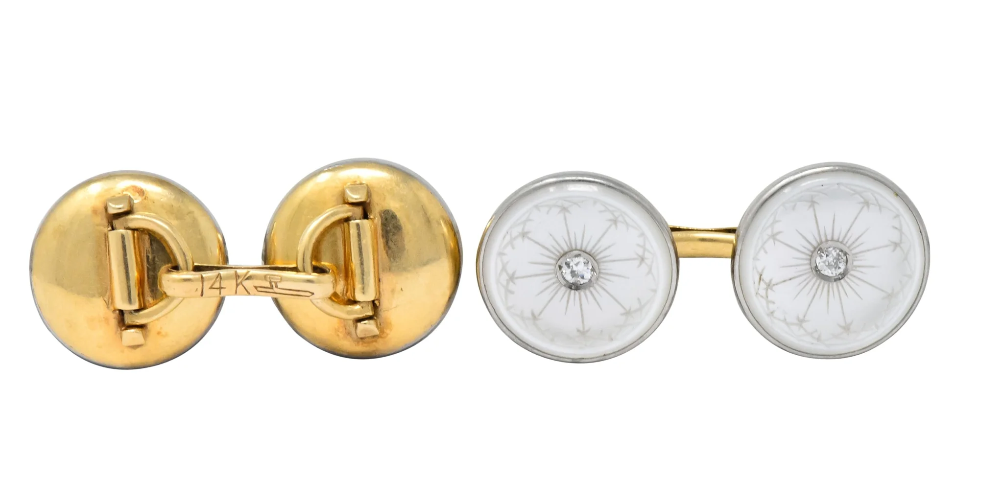 Larter & Sons Art Deco Mother of Pearl Diamond 14 Karat Gold Men's Cufflinks - Image 6