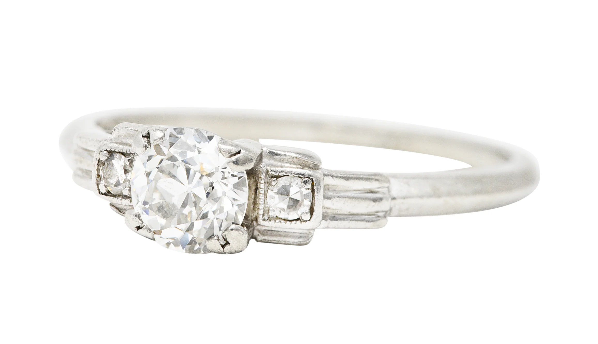 Late Art Deco 0.50 CTW Old European Cut Diamond Platinum Stepped Vintage Engagement Ring - Image 6