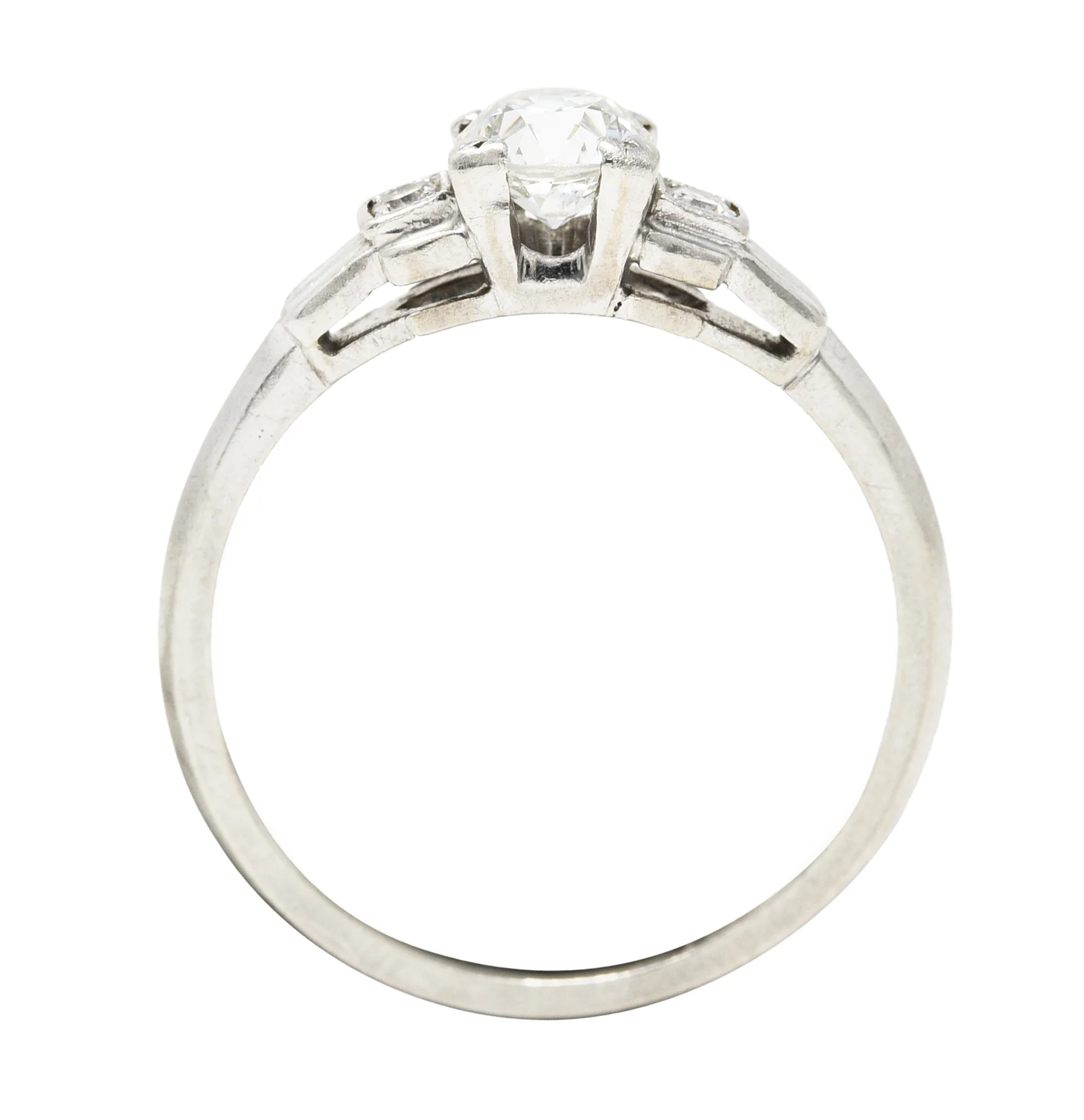 Late Art Deco 0.50 CTW Old European Cut Diamond Platinum Stepped Vintage Engagement Ring - Image 8
