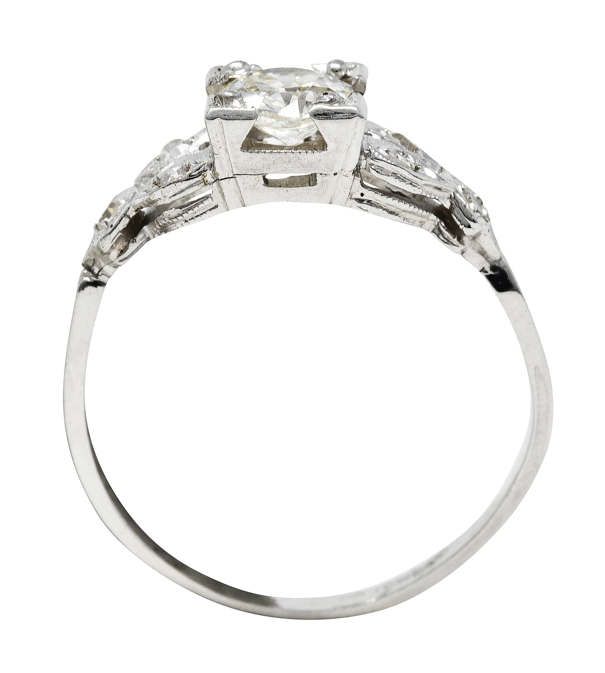 Late Art Deco 0.60 CTW Diamond 18 Karat White Gold Geometric Engagement Ring - Image 8