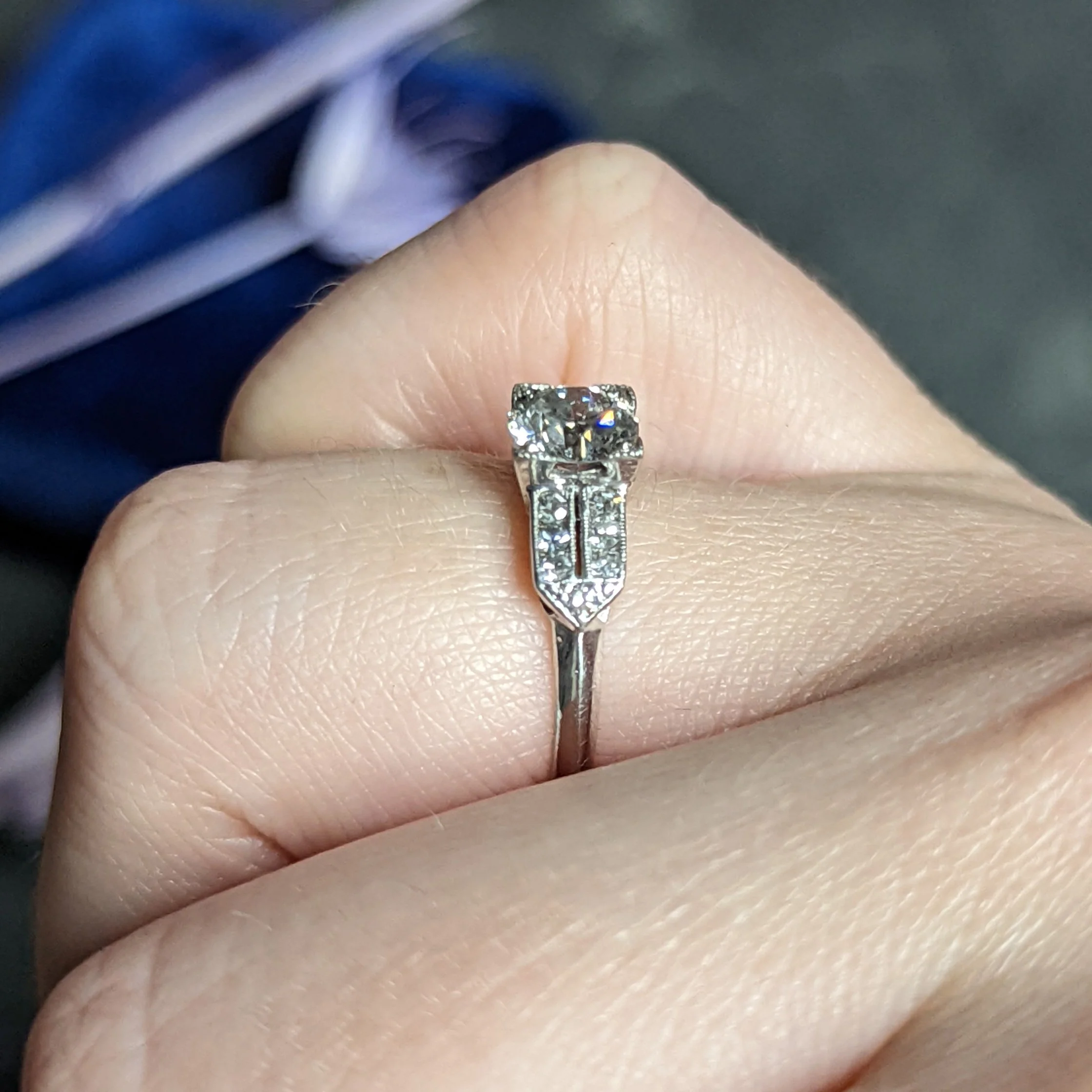 Late Art Deco 0.93 CTW Diamond Platinum Engagement Ring - Image 12