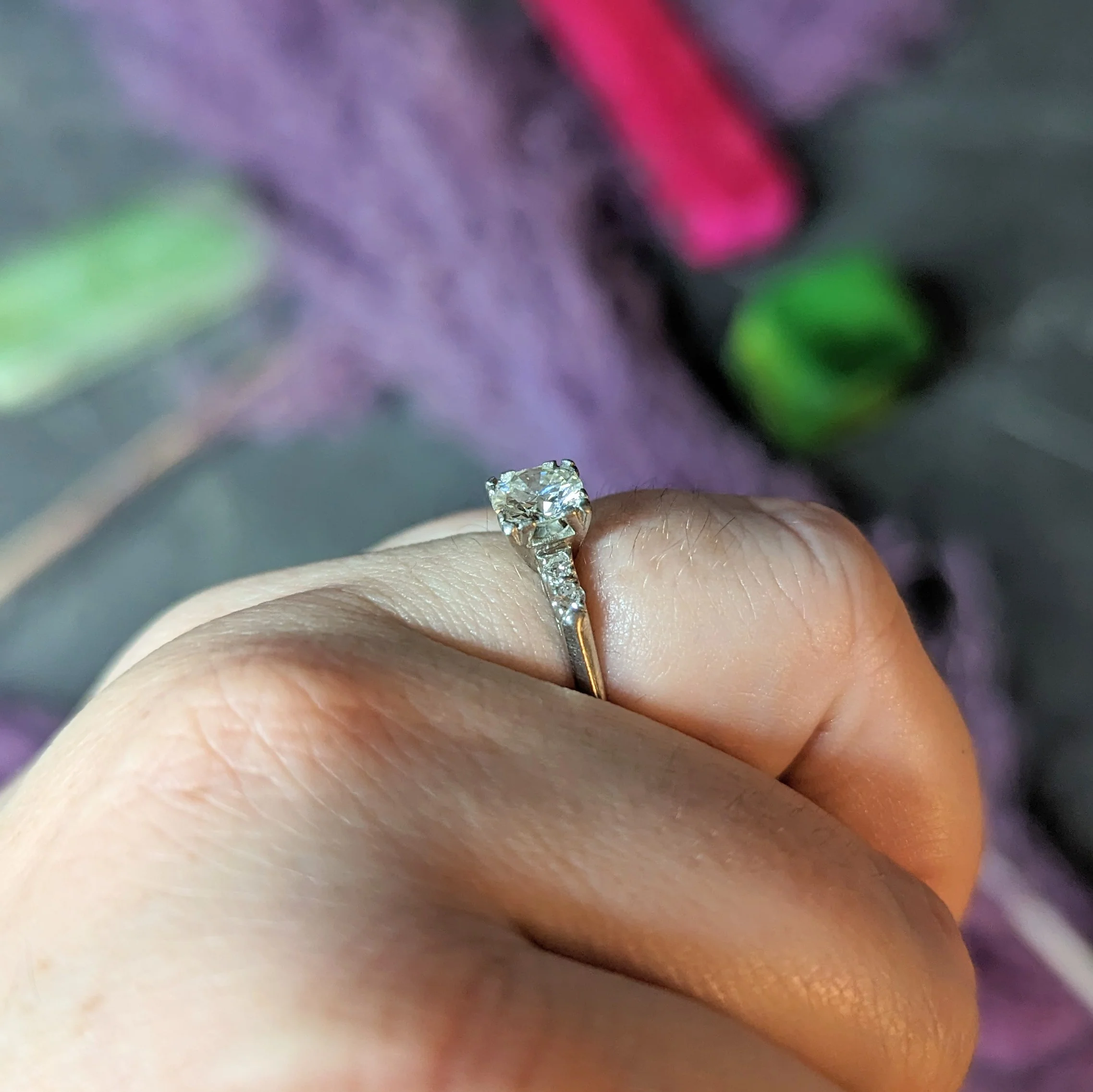 Late Art Deco 0.96 CTW Transitional Cut Diamond Platinum Five Stone Engagement Ring - Image 11
