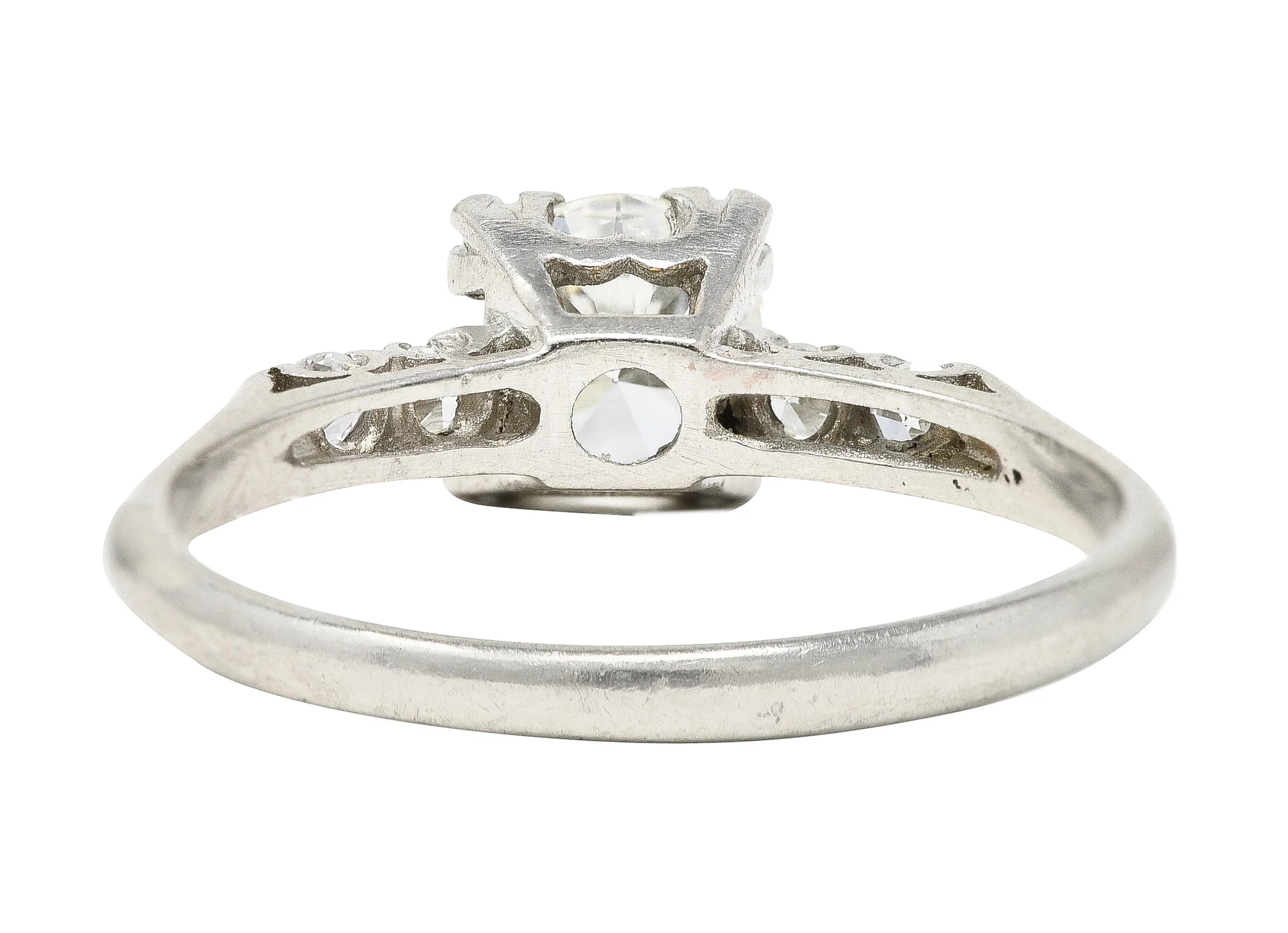 Late Art Deco 0.96 CTW Transitional Cut Diamond Platinum Five Stone Engagement Ring - Image 4