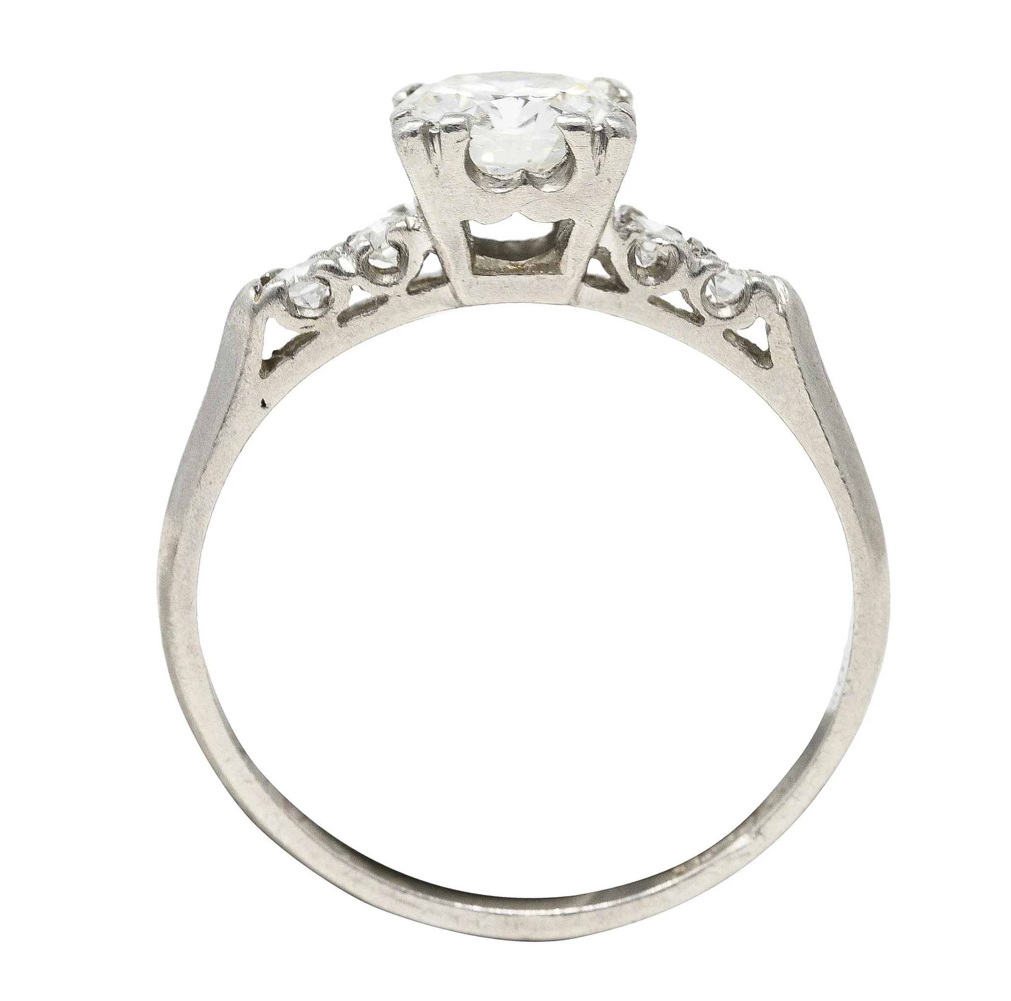 Late Art Deco 0.96 CTW Transitional Cut Diamond Platinum Five Stone Engagement Ring - Image 7